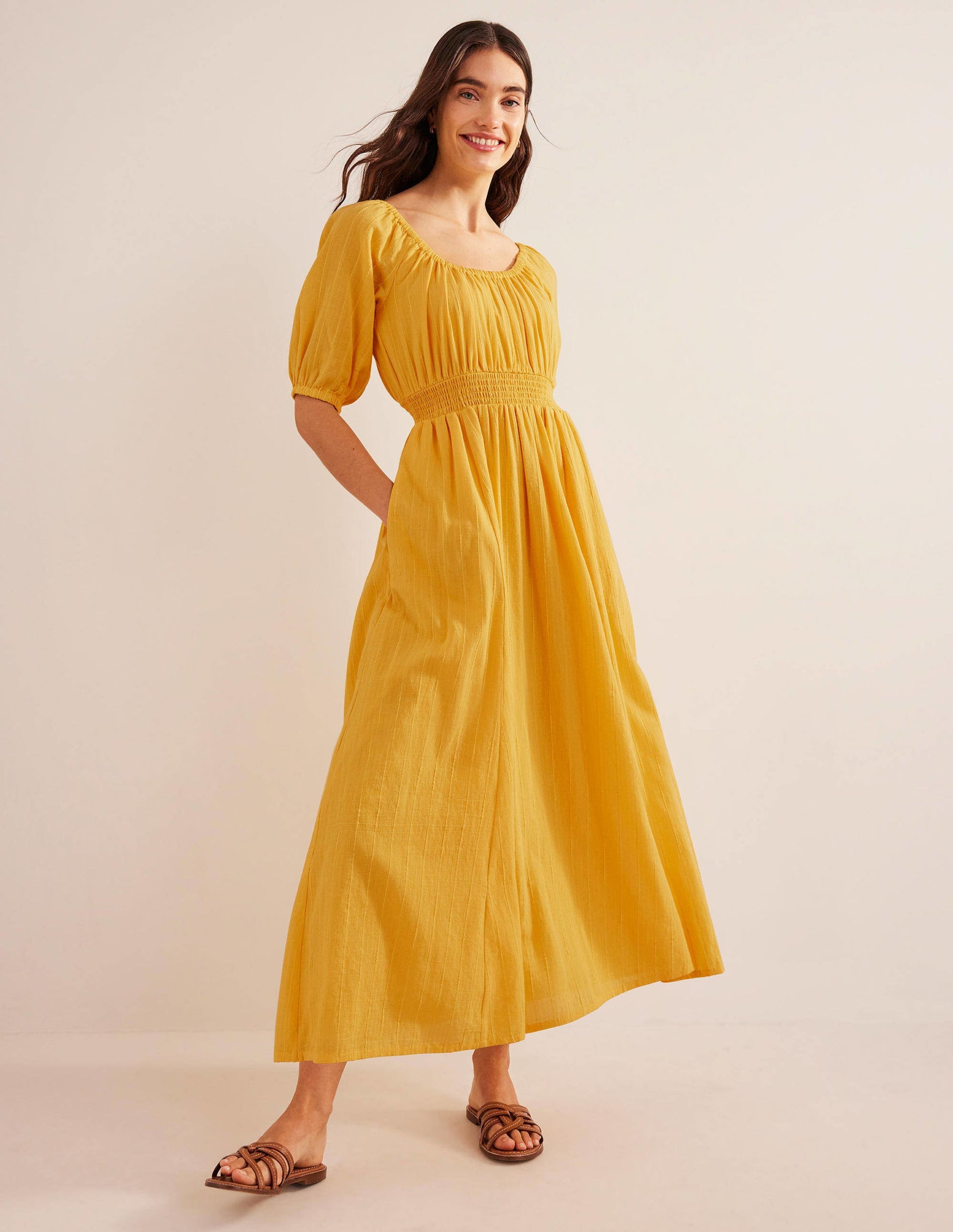 Scoop Neck Maxi Dress-Yellow Texture-1