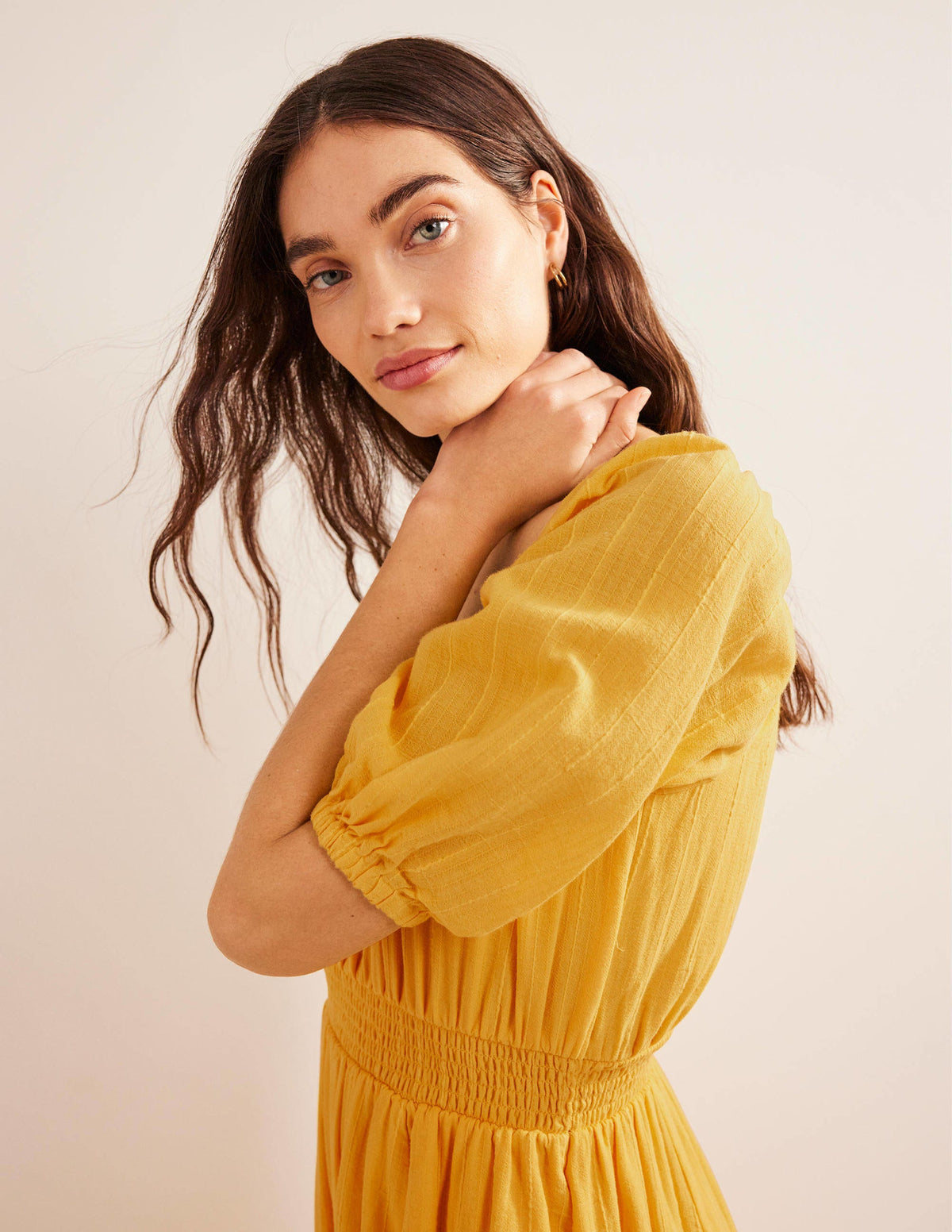 Scoop Neck Maxi Dress-Yellow Texture - Image 2
