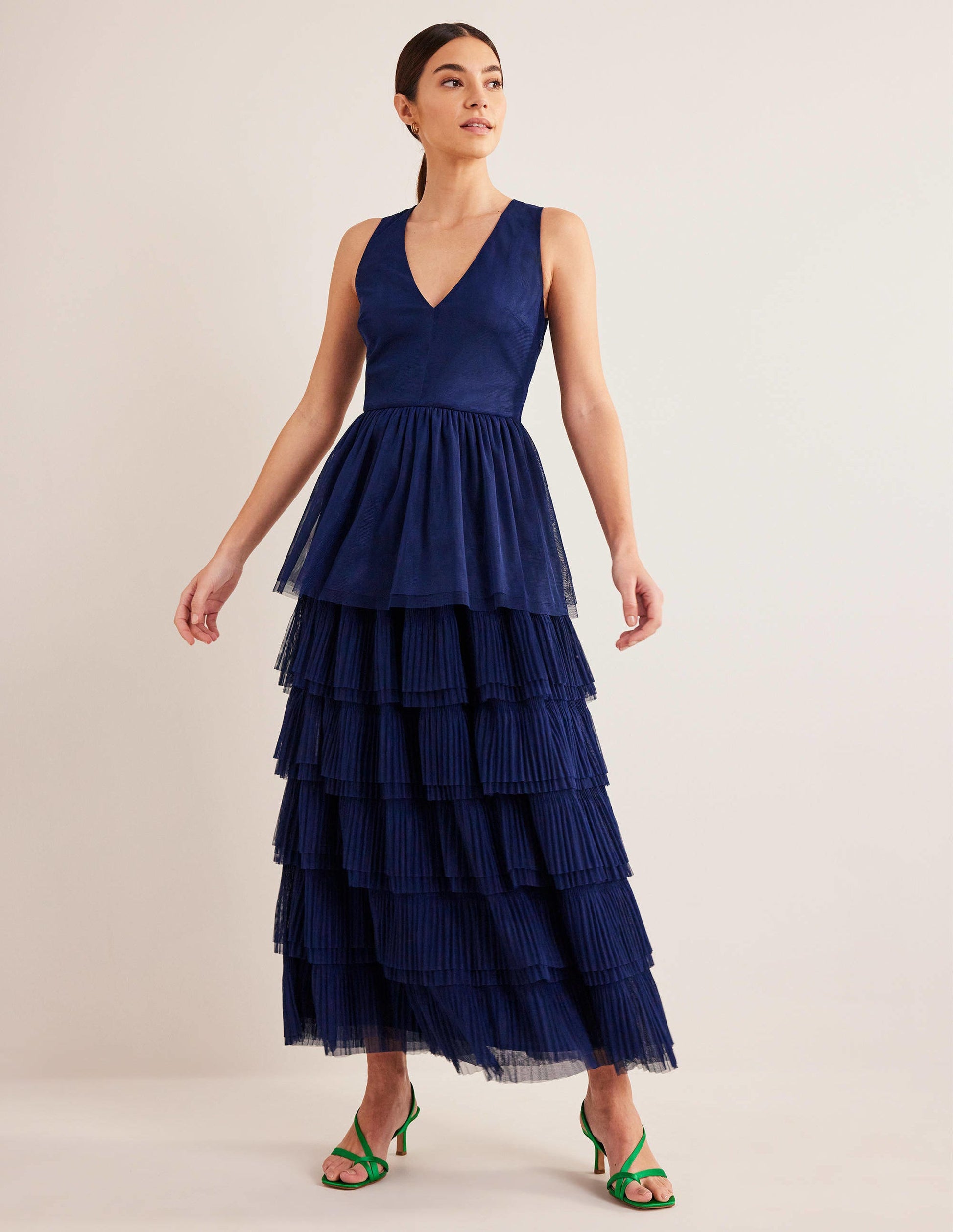 Tiered Tulle Maxi Dress-Navy-2