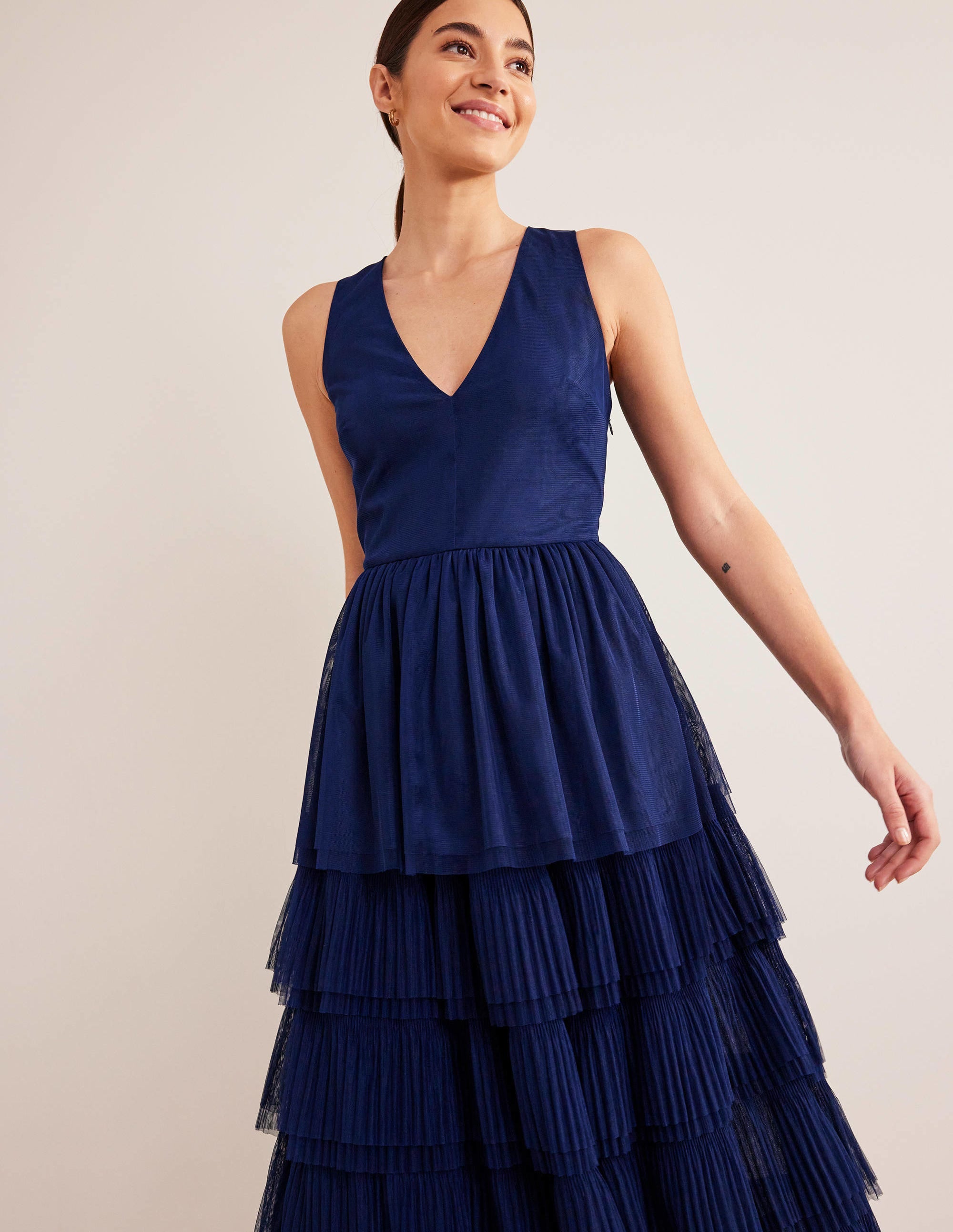 Tiered Tulle Maxi Dress-Navy - Image 5