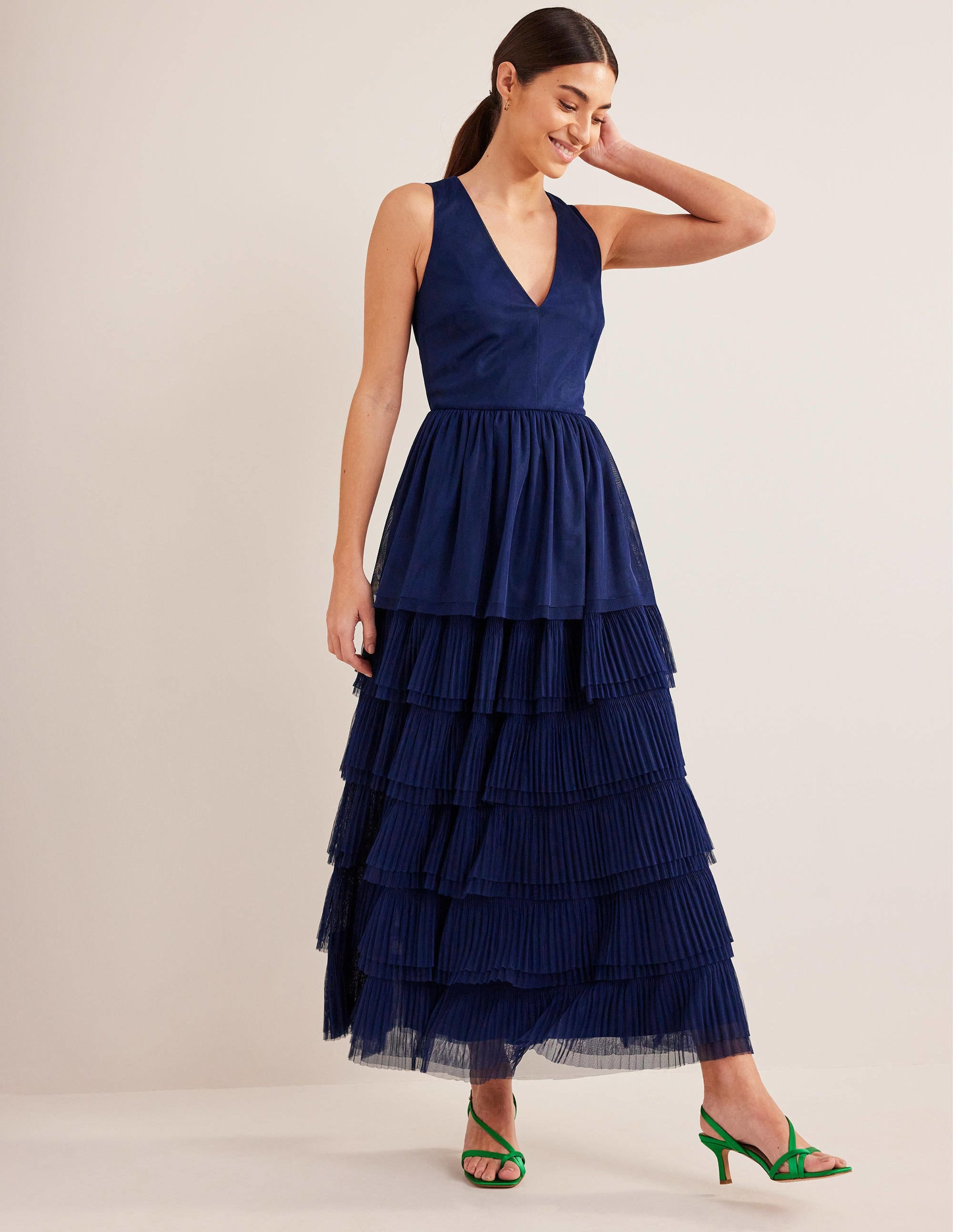 Tiered Tulle Maxi Dress-Navy - Image 6