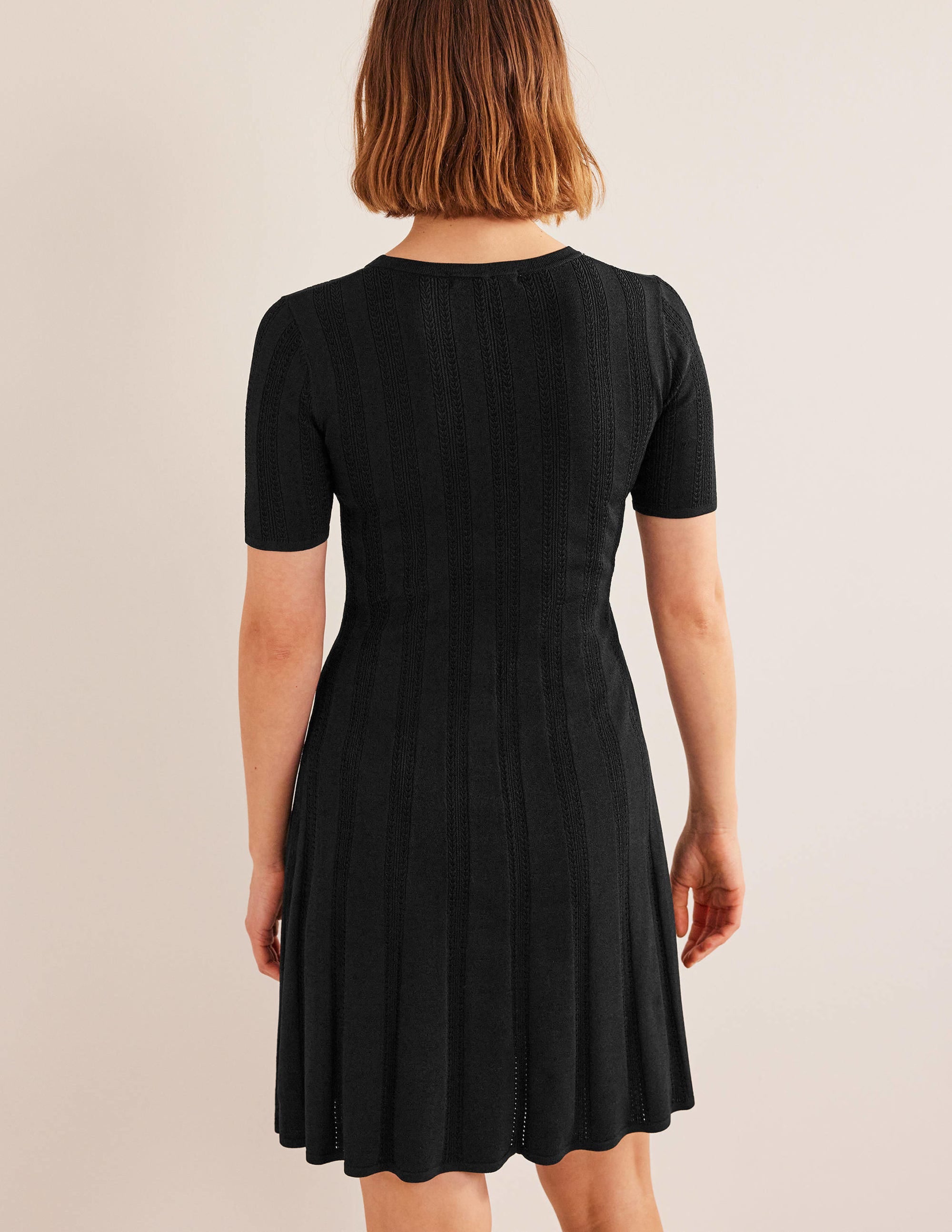 Flared Stitch Mini Dress-Black - Image 3