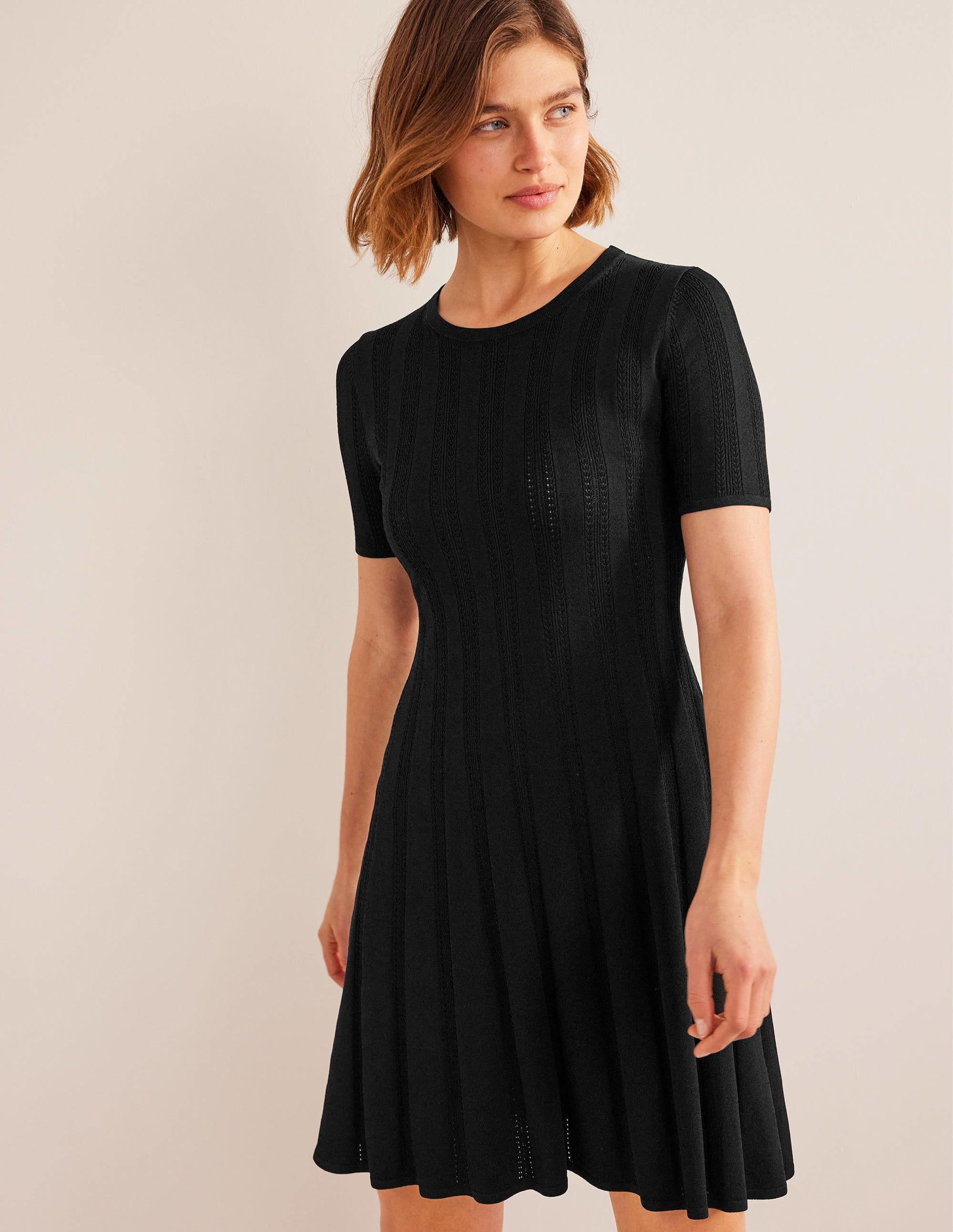 Flared Stitch Mini Dress-Black - Image 4