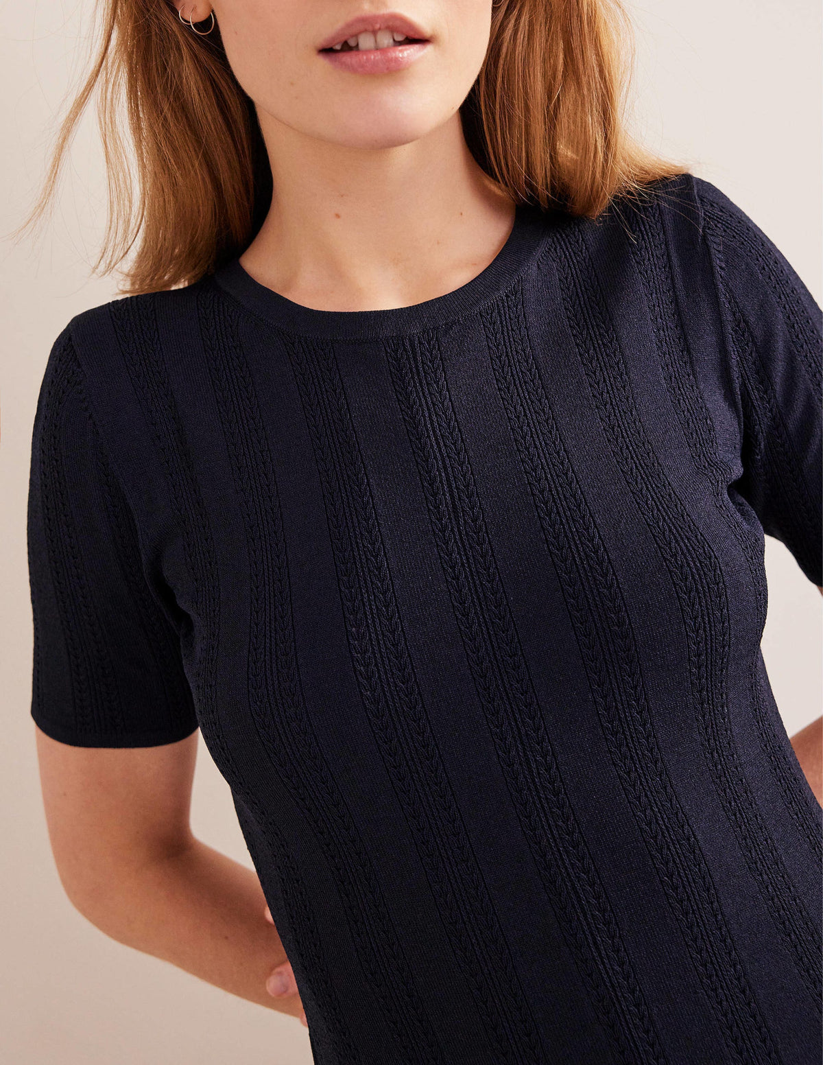 Flared Stitch Mini Dress-Navy - Image 2