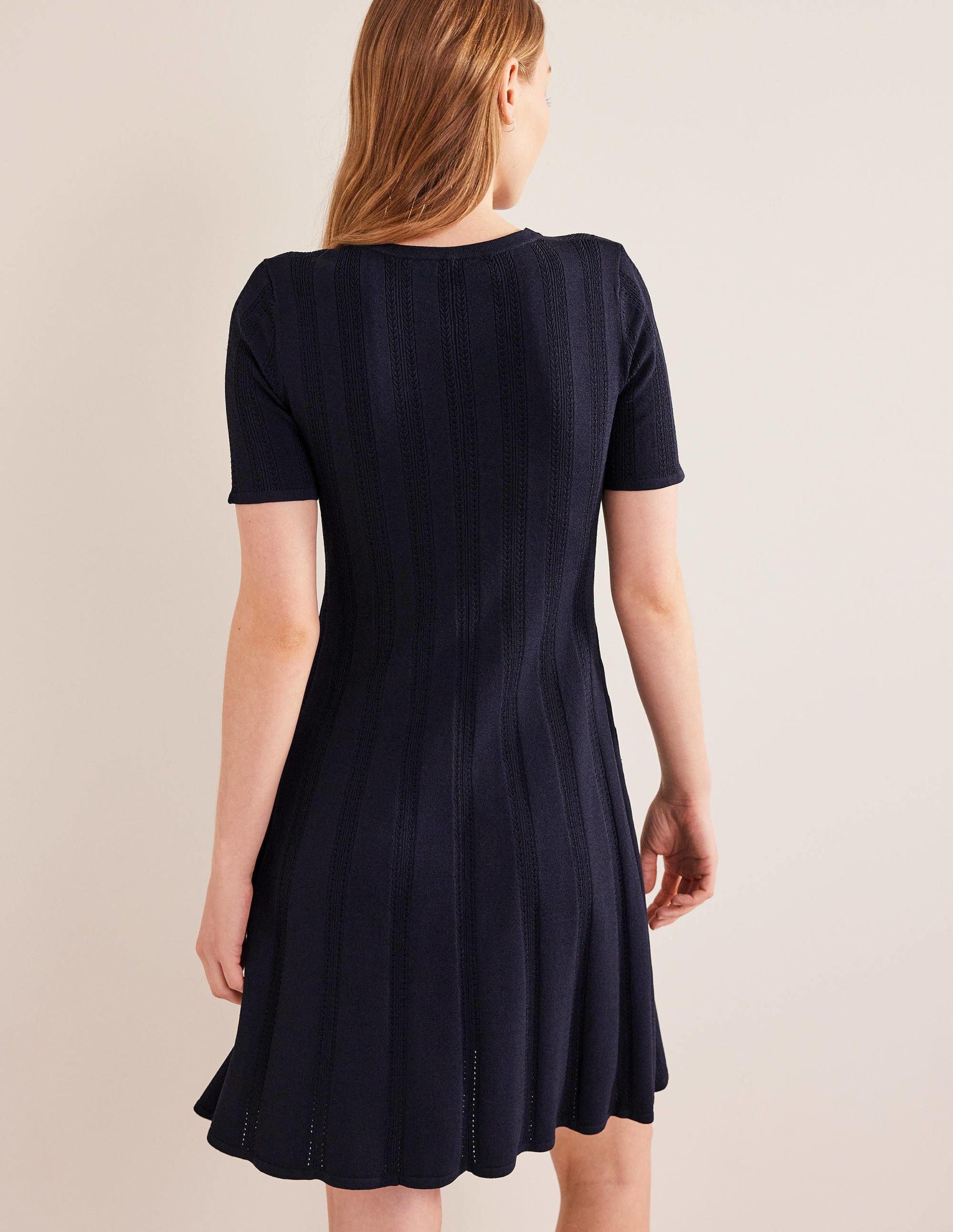 Flared Stitch Mini Dress-Navy-3