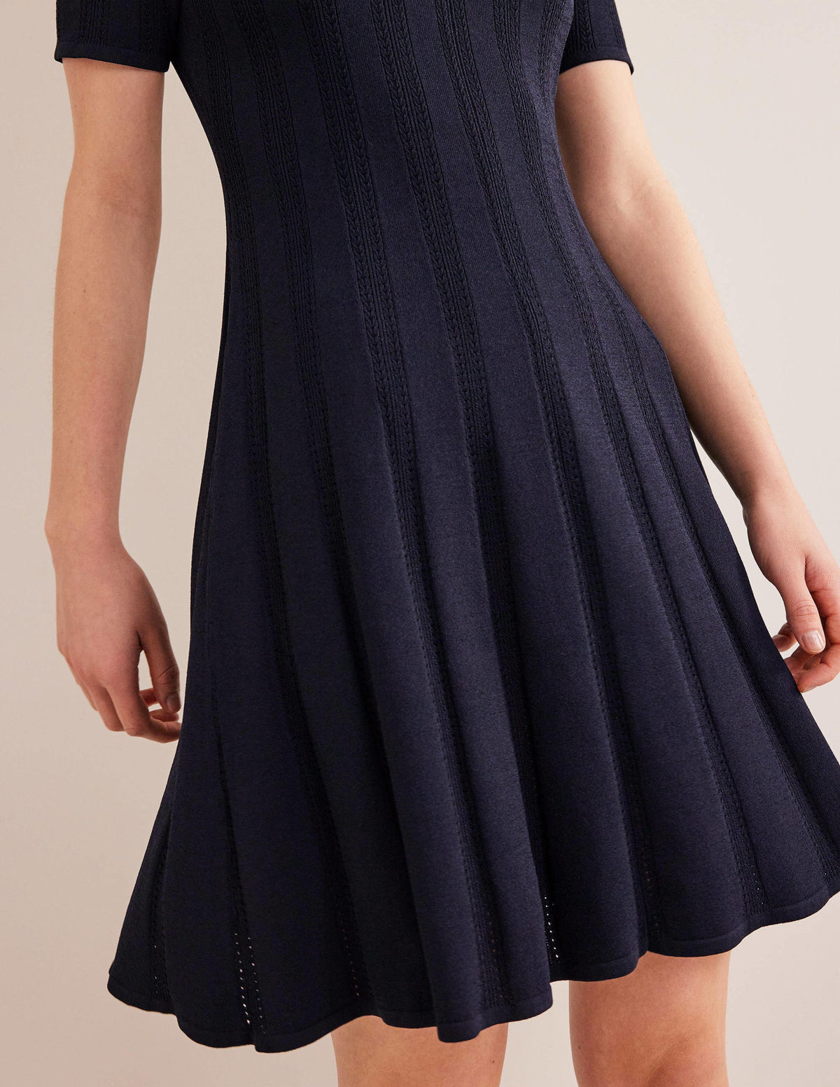 Flared Stitch Mini Dress-Navy - Image 4