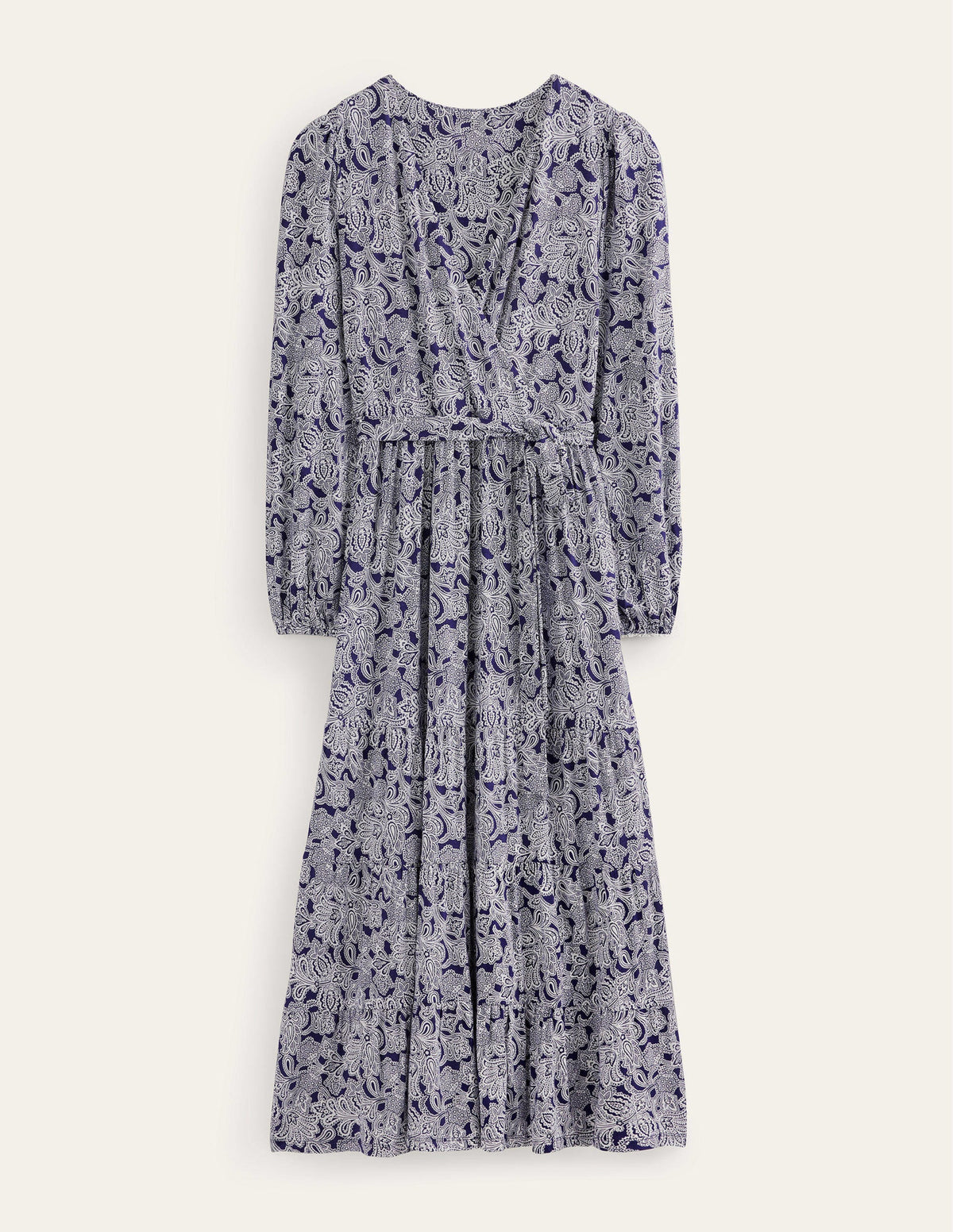 Multi Tiered Wrap Maxi Dress-Prussian Blue, Paisley Bud - Image 5