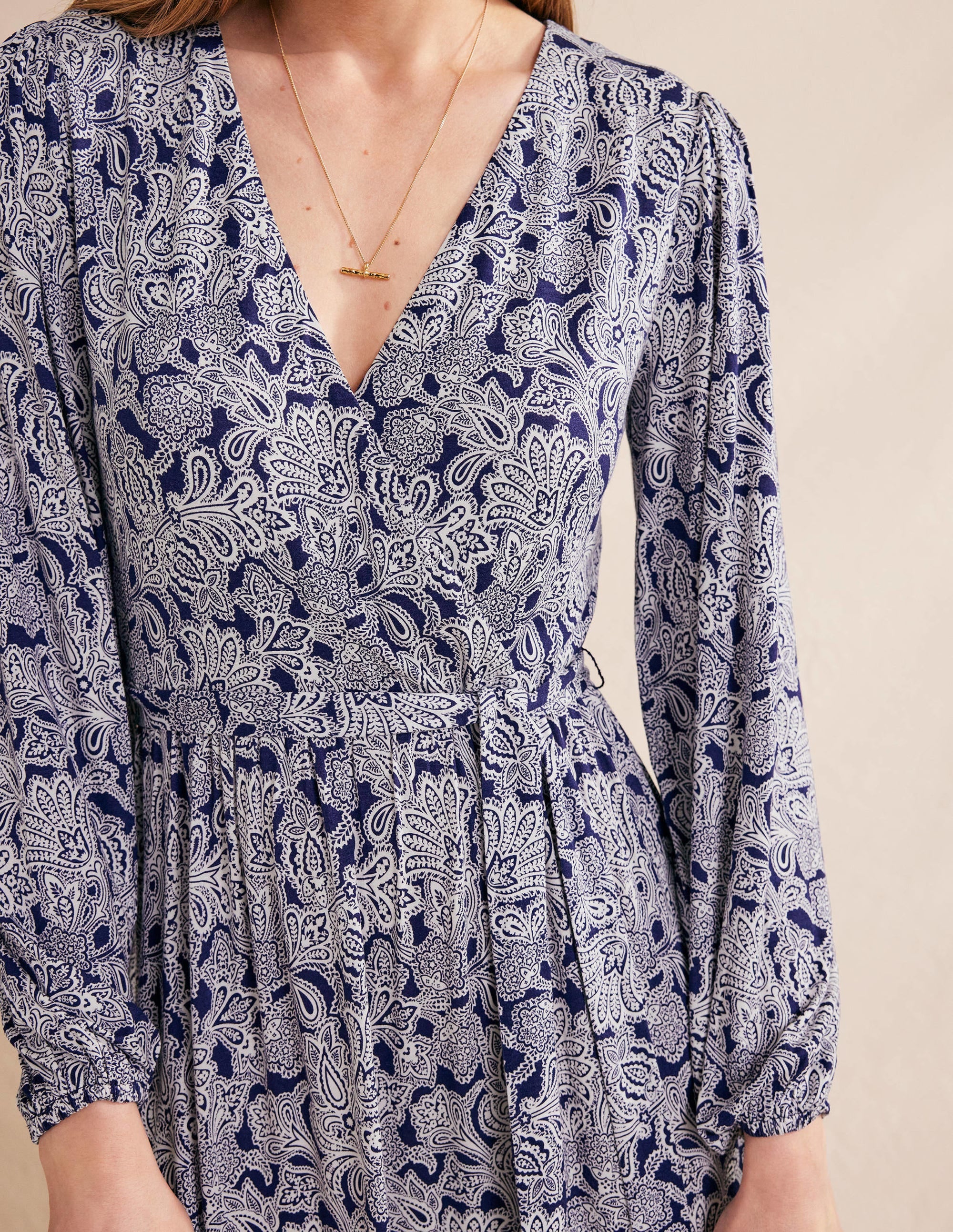 Multi Tiered Wrap Maxi Dress-Prussian Blue, Paisley Bud - Image 2