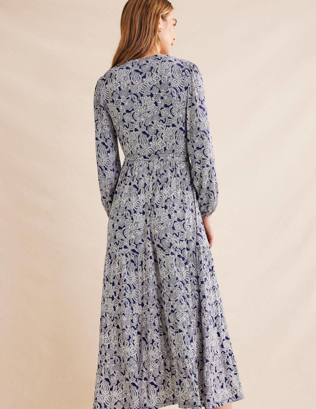 Multi Tiered Wrap Maxi Dress-Prussian Blue, Paisley Bud-3