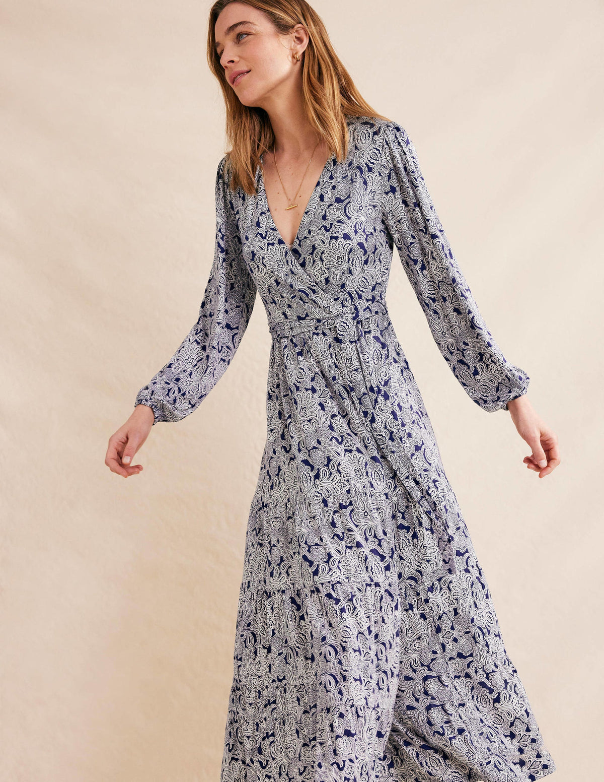 Multi Tiered Wrap Maxi Dress-Prussian Blue, Paisley Bud-4