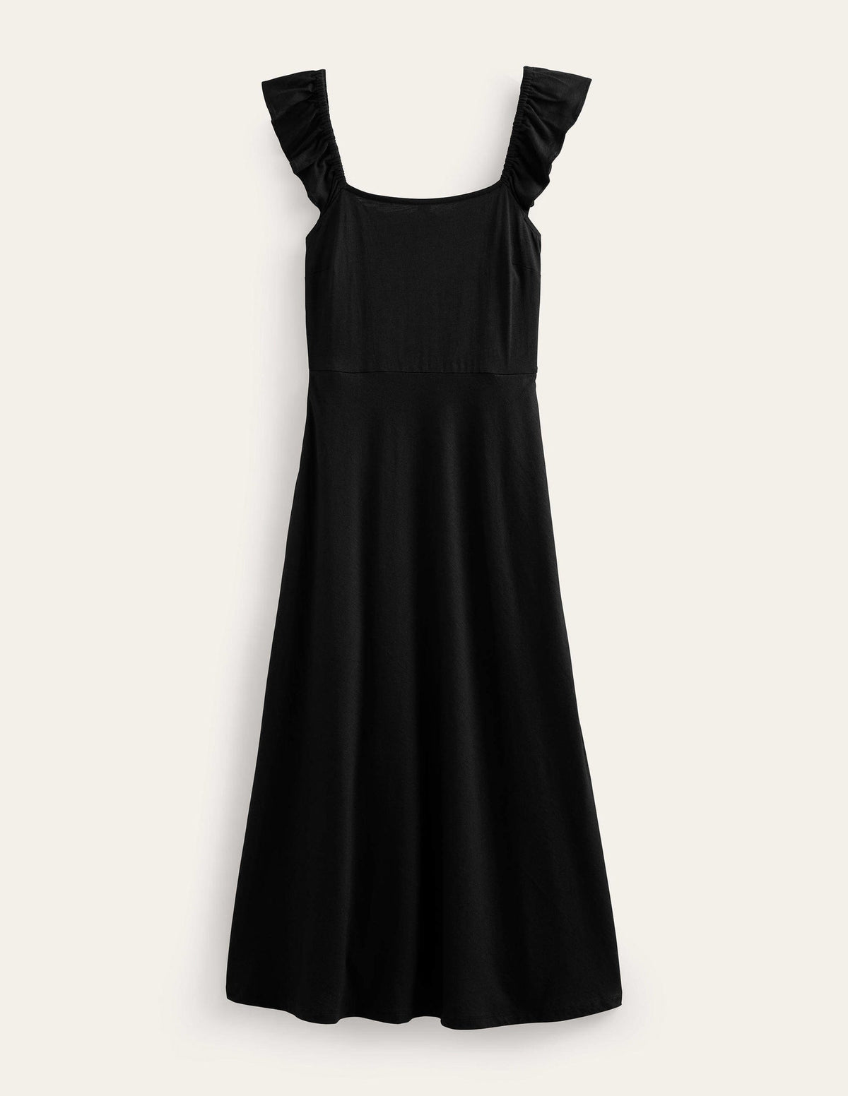 Frill Detail Jersey Midi Dress-Black-6