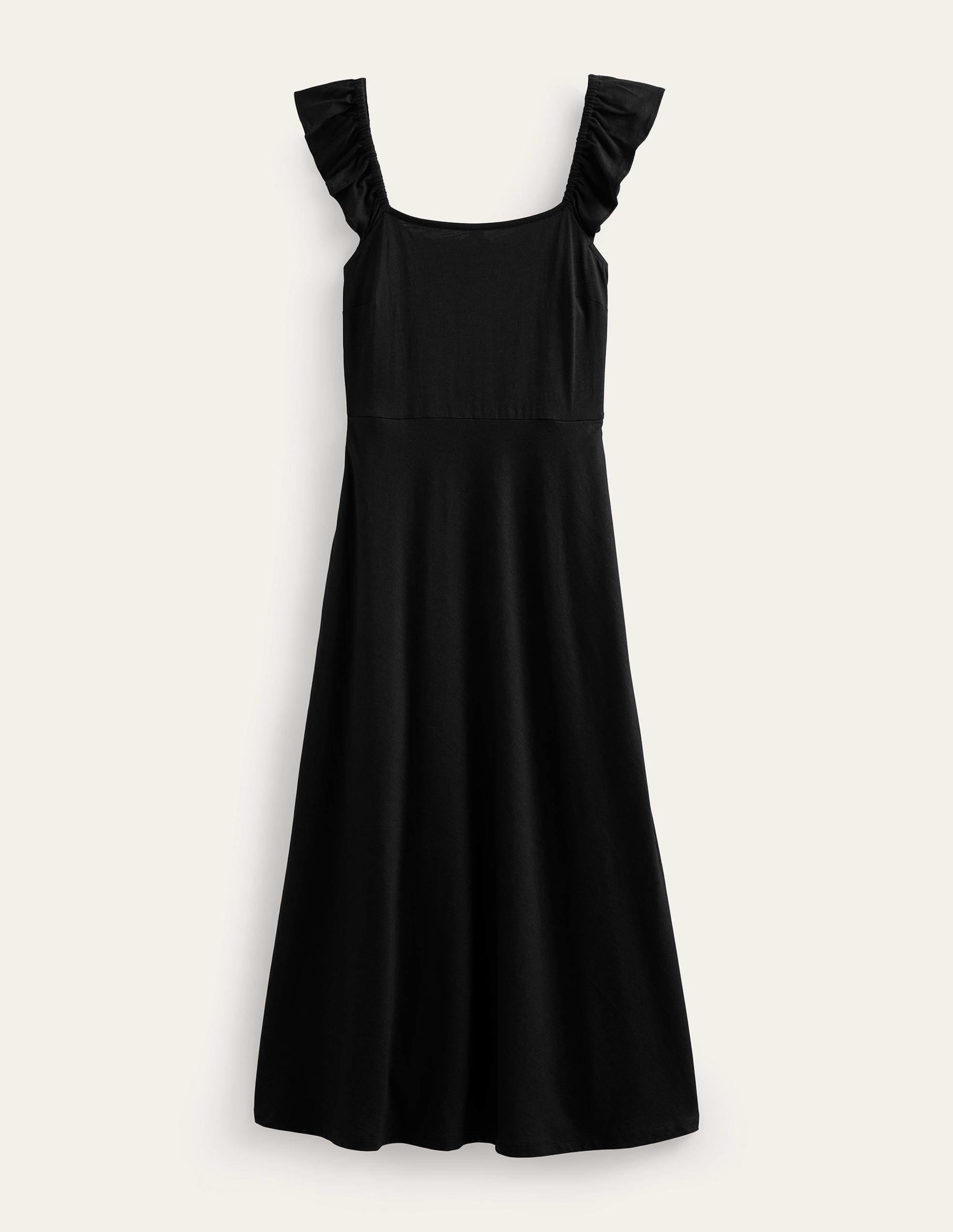 Frill Detail Jersey Midi Dress-Black - Image 6