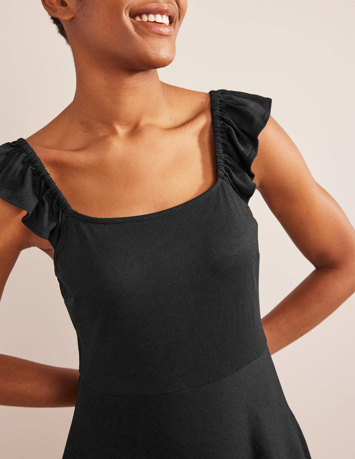 Frill Detail Jersey Midi Dress-Black - Image 2