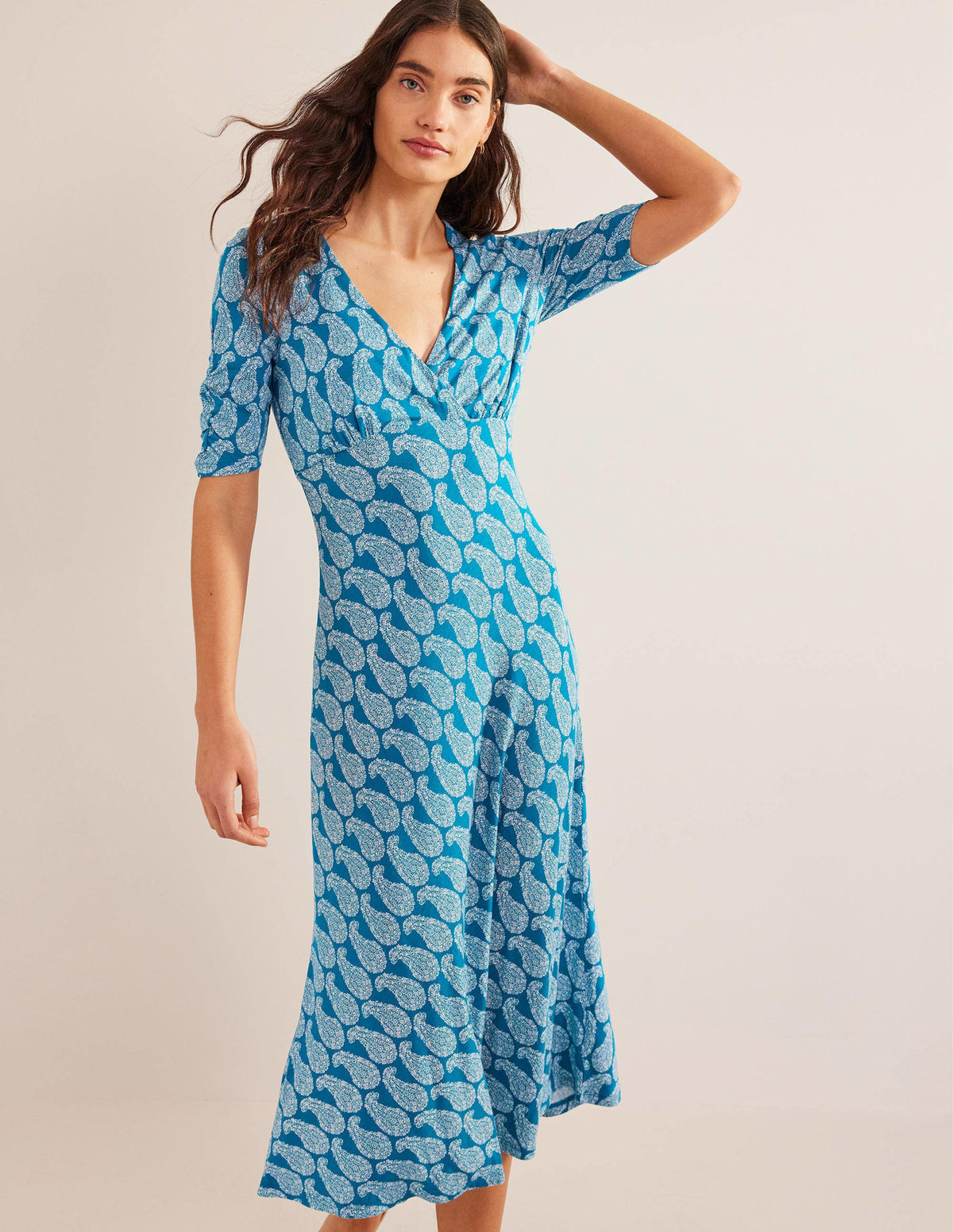 Rebecca Jersey Midi Tea Dress-Crystal Teal, Sweet Paisley - Image 1