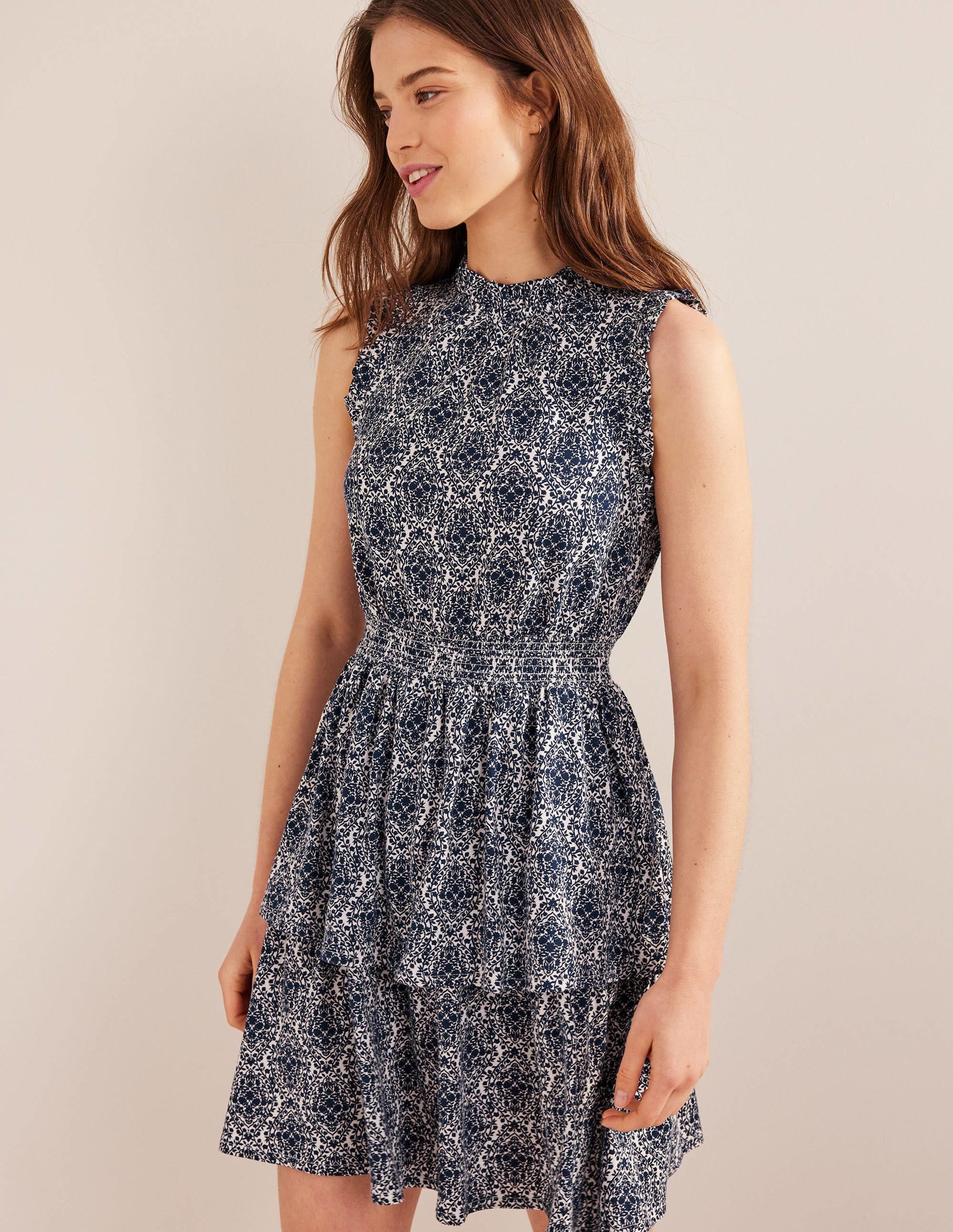 Ruffle Jersey Mini Dress-Prussian Blue, Vine Terrace - Image 1