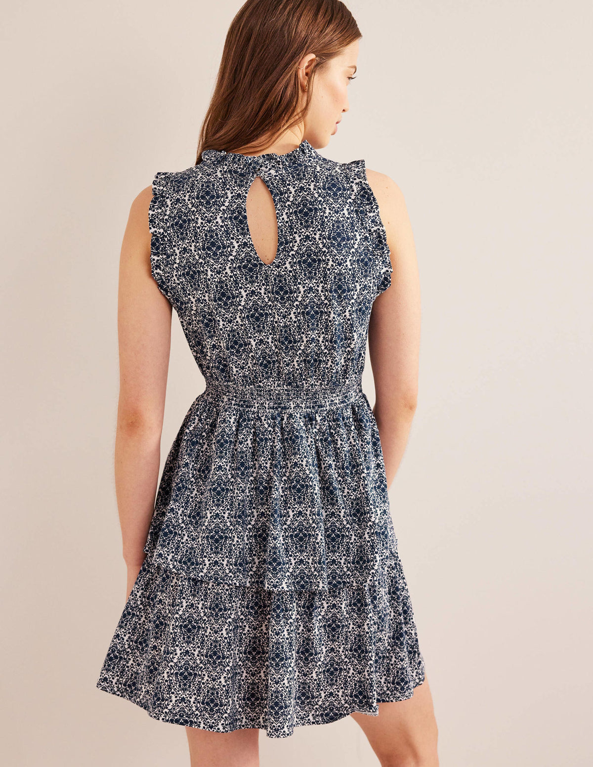 Ruffle Jersey Mini Dress-Prussian Blue, Vine Terrace - Image 3