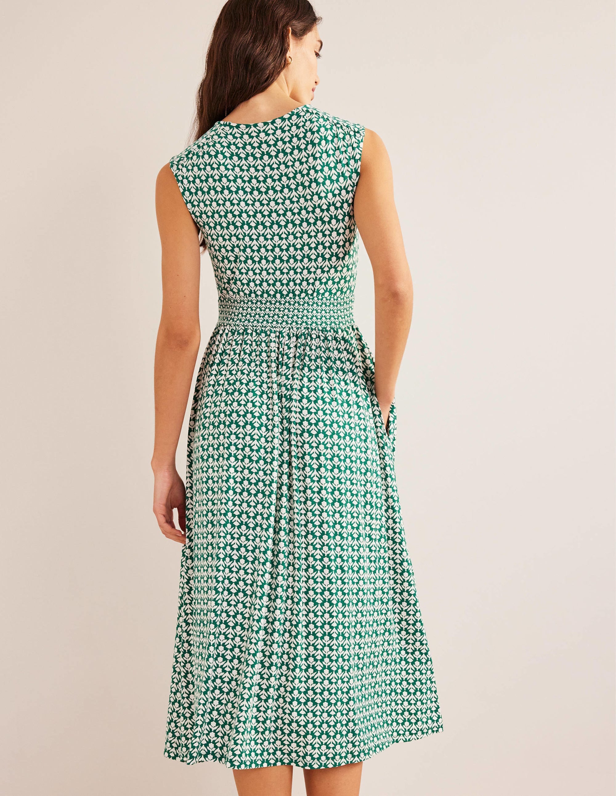Thea Sleeveless Midi Dress-Bottle Green, Tulip Pop - Image 3