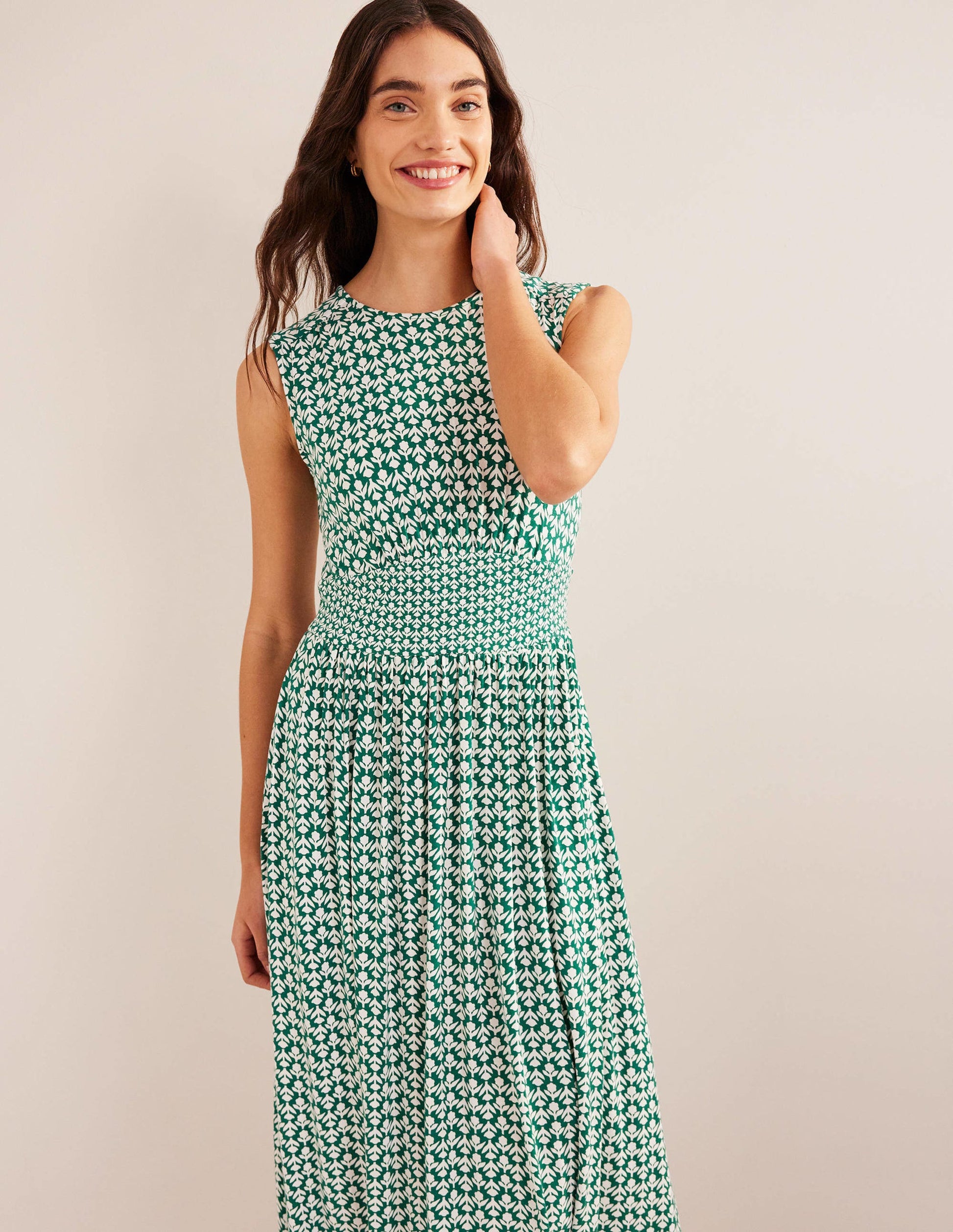Thea Sleeveless Midi Dress-Bottle Green, Tulip Pop-4