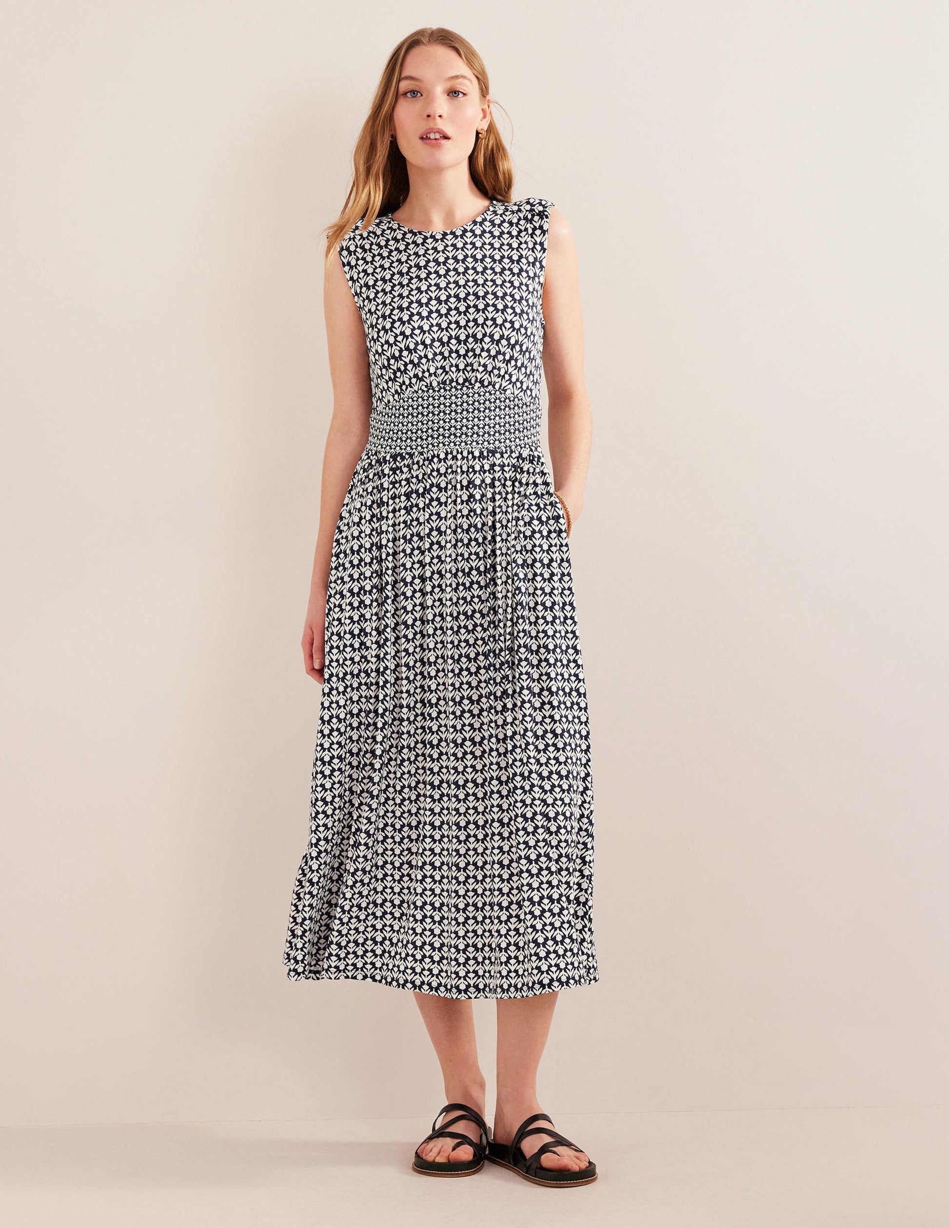 Thea Sleeveless Midi Dress-French Navy, Tulip Pop-1