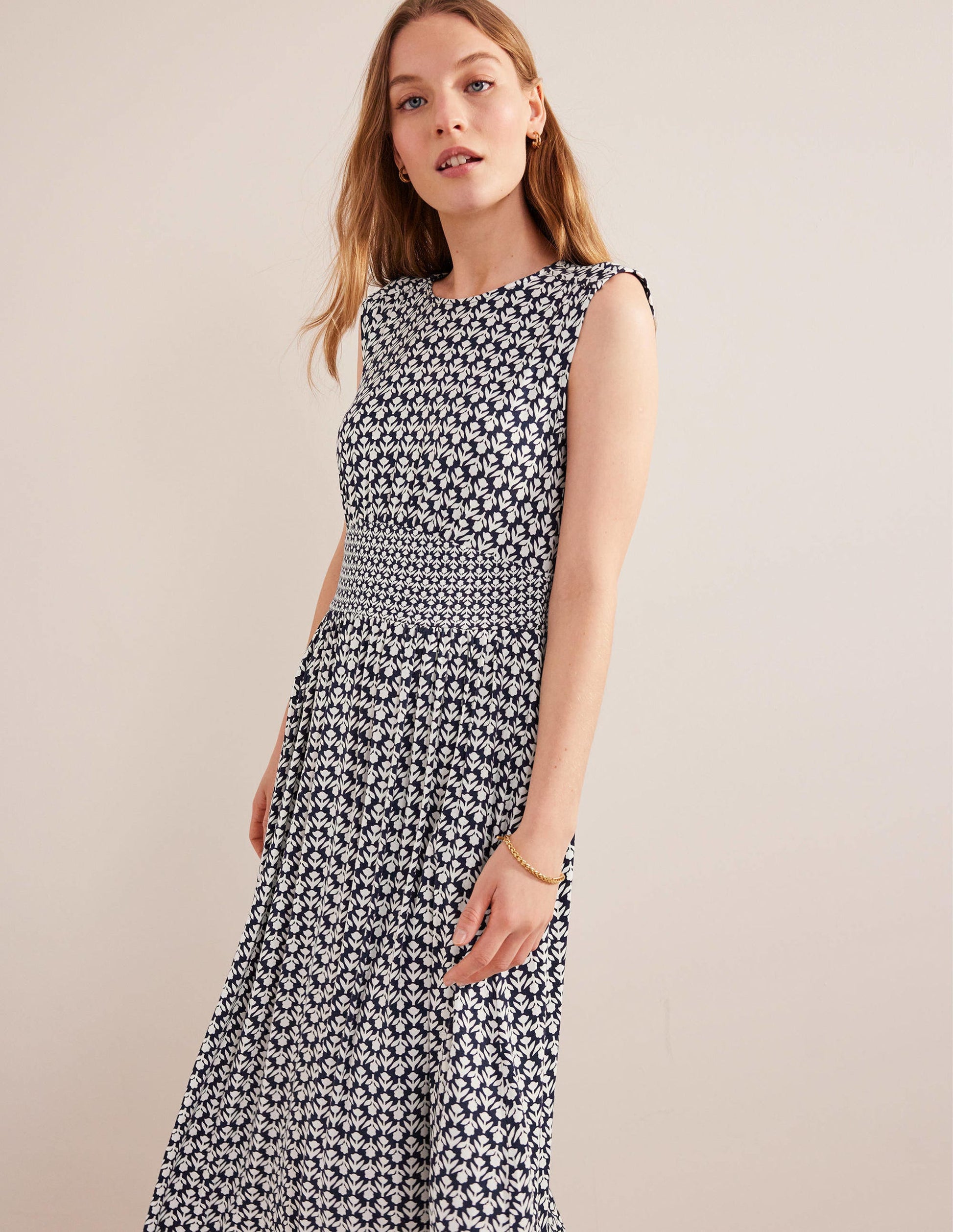 Thea Sleeveless Midi Dress-French Navy, Tulip Pop-4