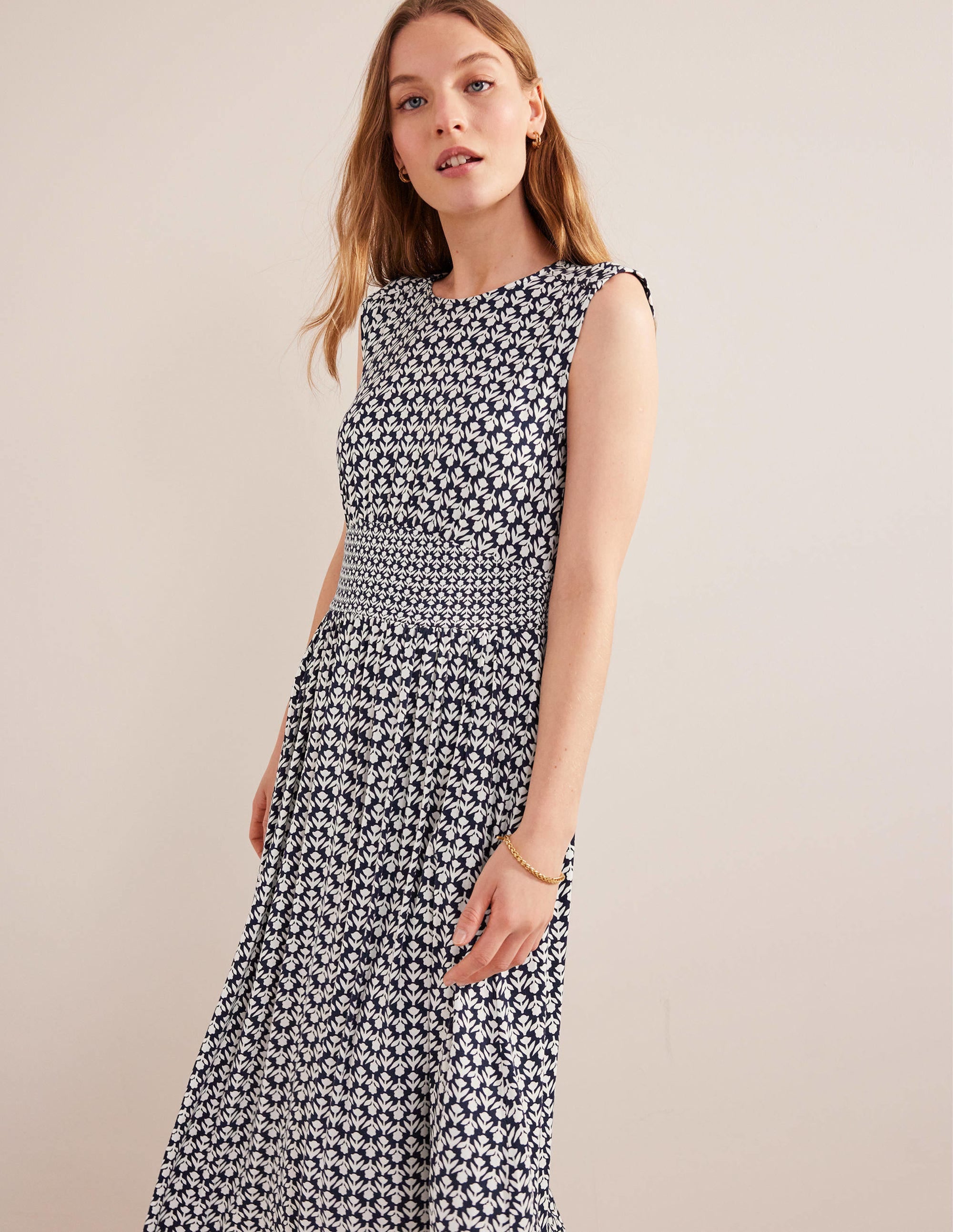 Thea Sleeveless Midi Dress-French Navy, Tulip Pop - Image 4