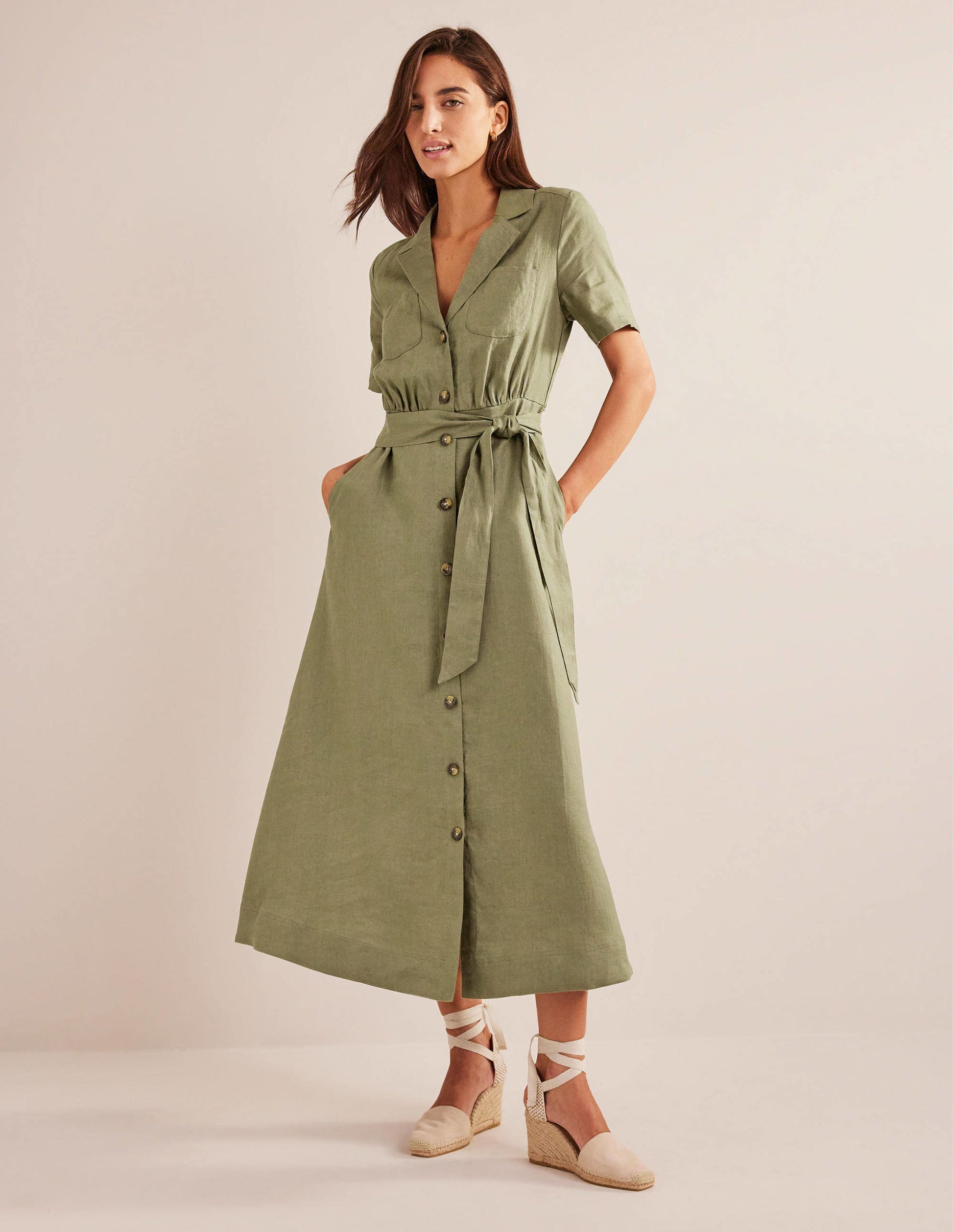 Linen Maxi Shirt Dress-Spruce-1