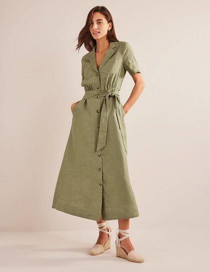 Linen Maxi Shirt Dress-Spruce-1