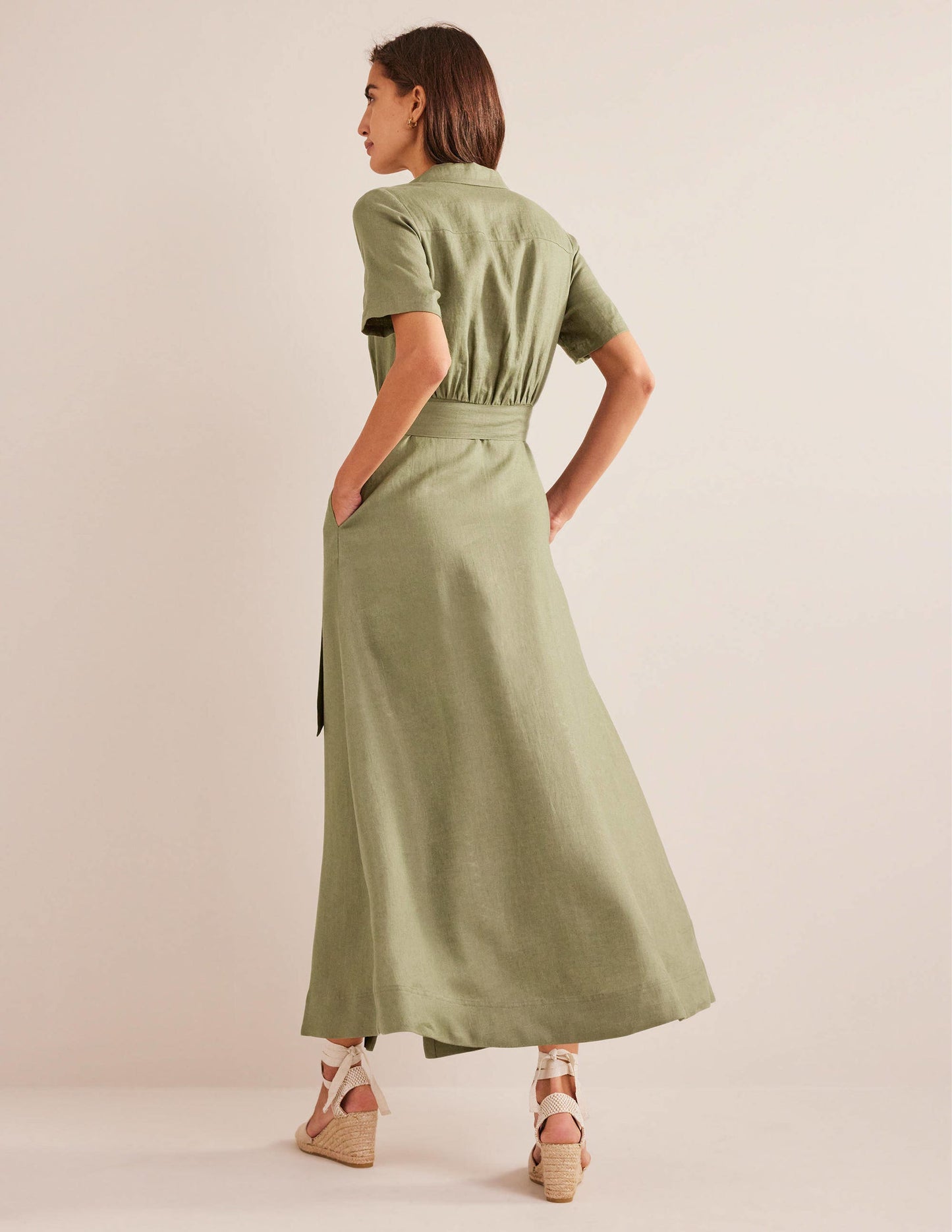 Linen Maxi Shirt Dress-Spruce