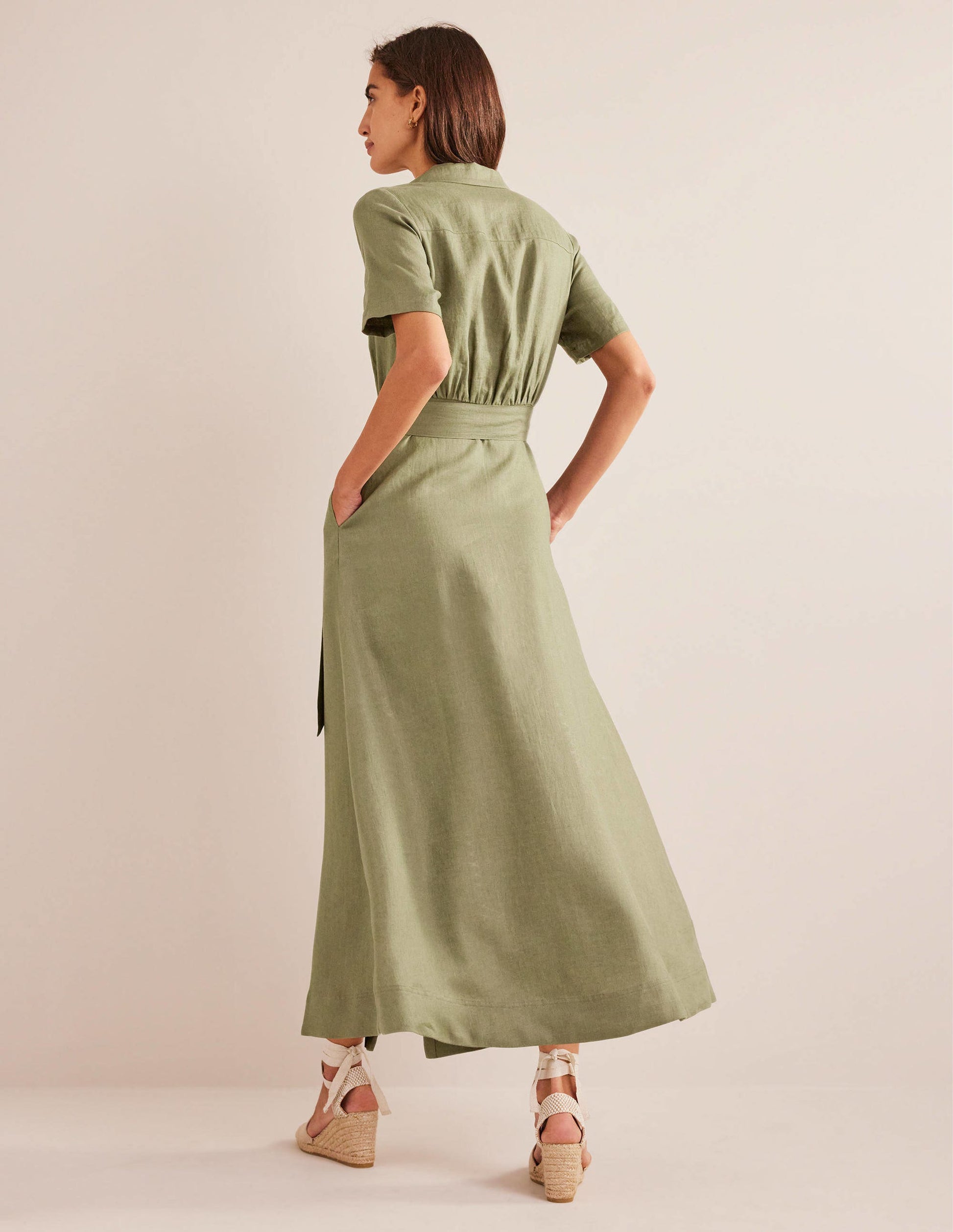 Linen Maxi Shirt Dress-Spruce-3