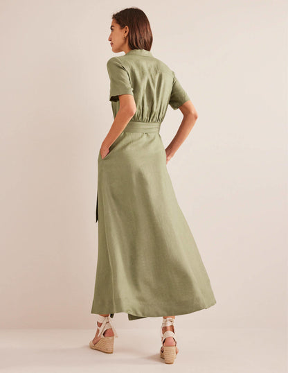 Linen Maxi Shirt Dress-Spruce-3