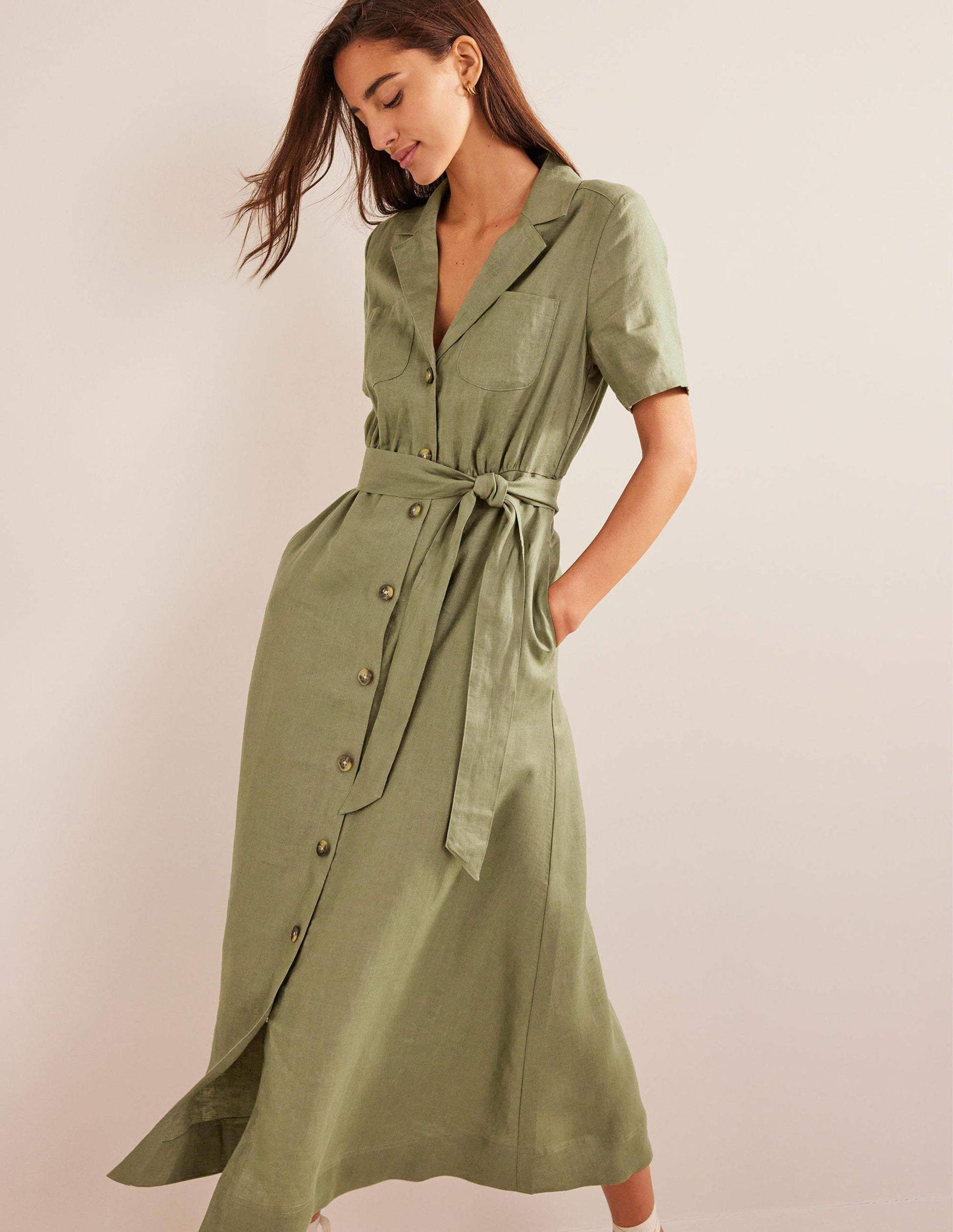Linen Maxi Shirt Dress-Spruce-4
