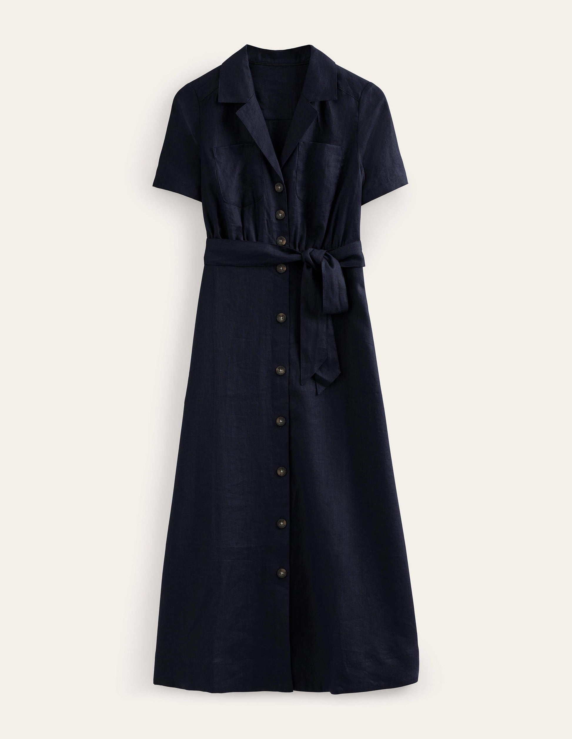 Linen Maxi Shirt Dress-Navy-6