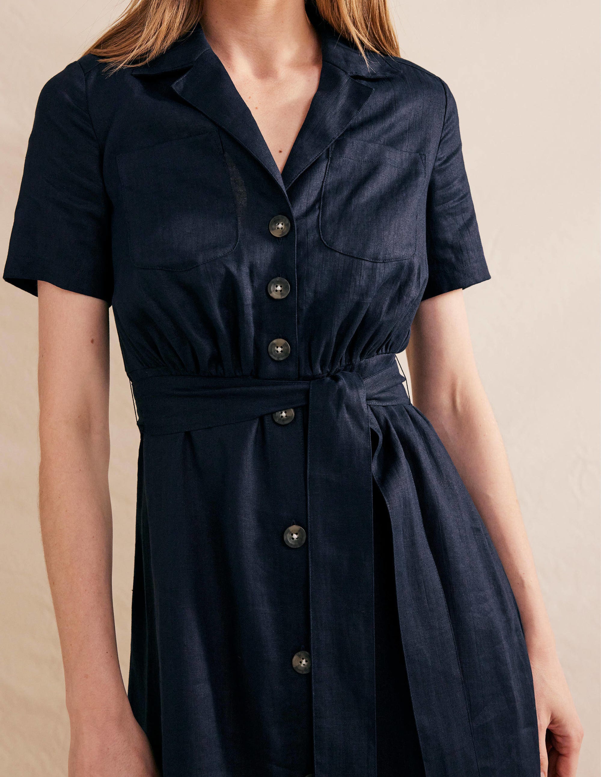 Linen Maxi Shirt Dress-Navy - Image 2