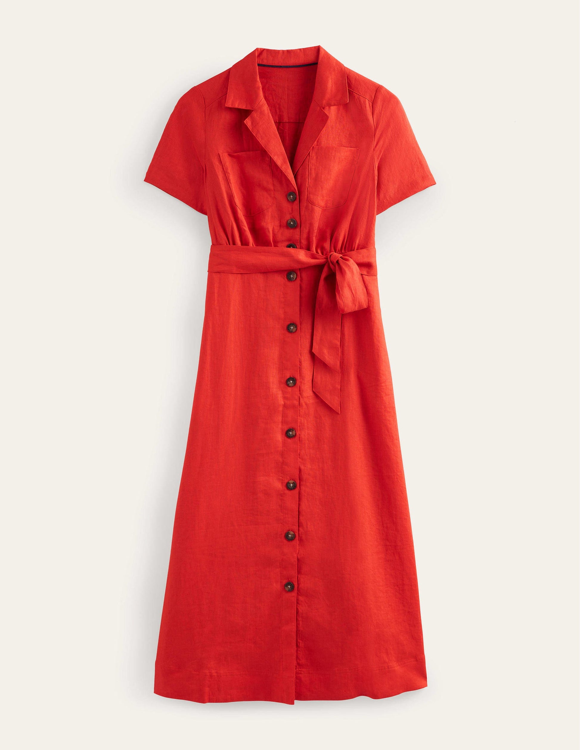 Linen Maxi Shirt Dress-Vermillion-5