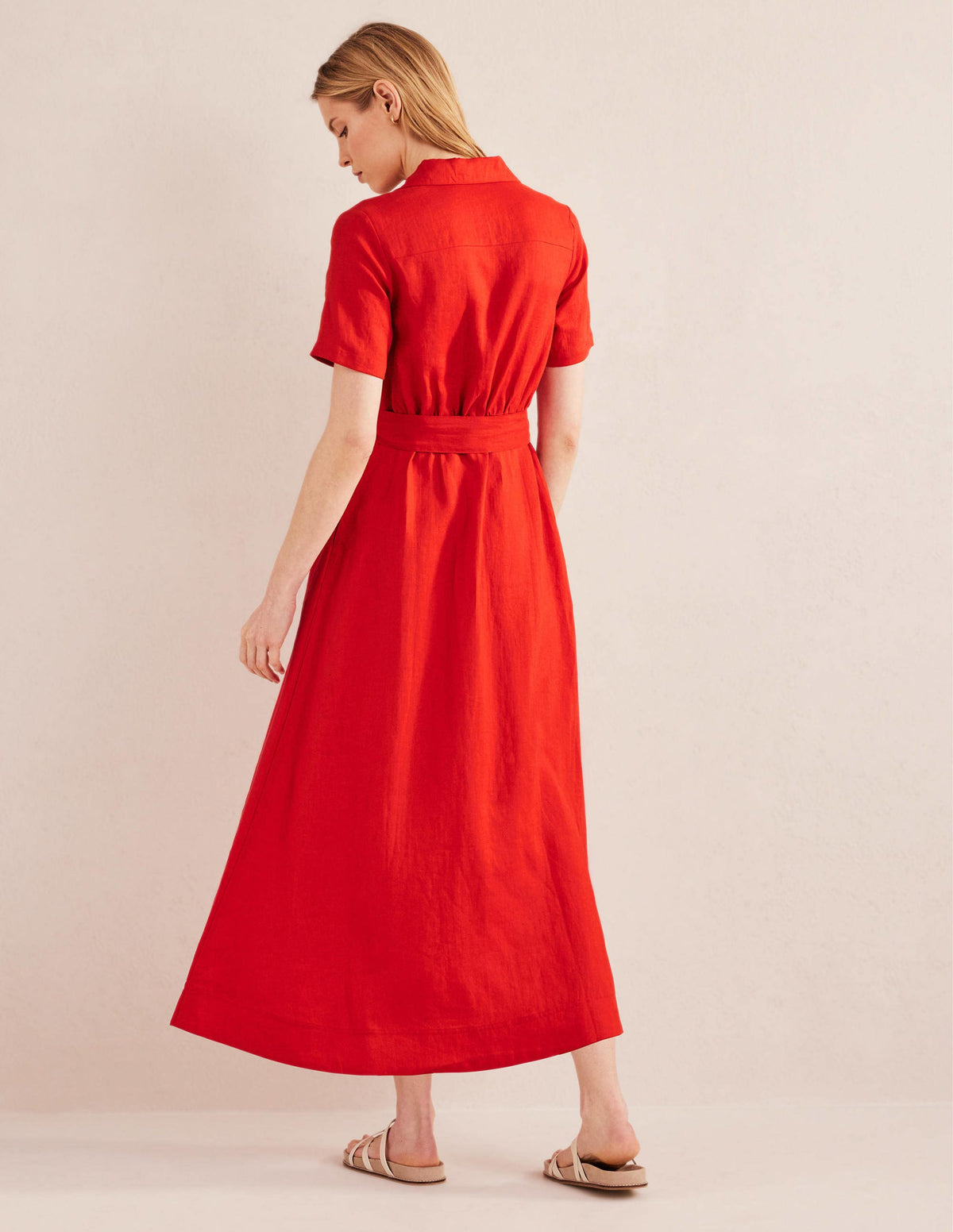 Linen Maxi Shirt Dress-Vermillion-3