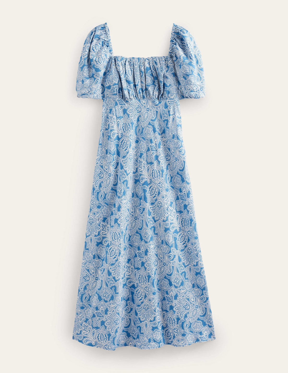 Ruched Bodice Midi Dress-Porcelain Blue, Paisley Bud - Image 6