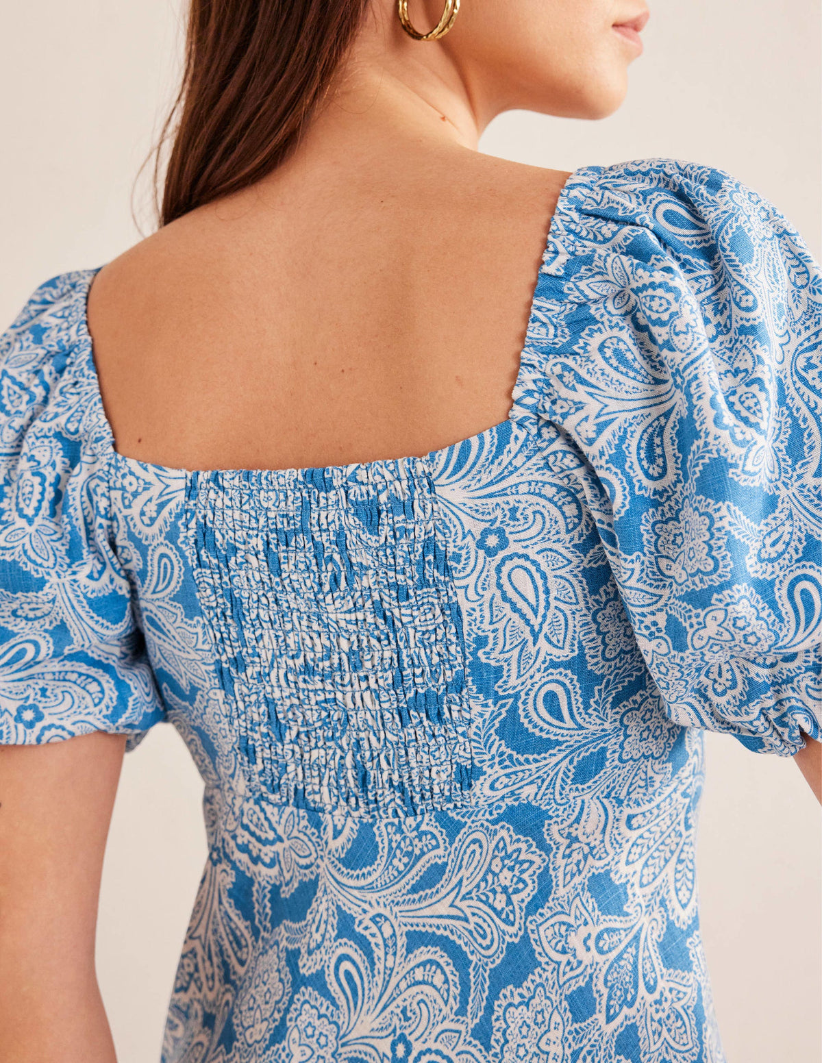 Ruched Bodice Midi Dress-Porcelain Blue, Paisley Bud - Image 4