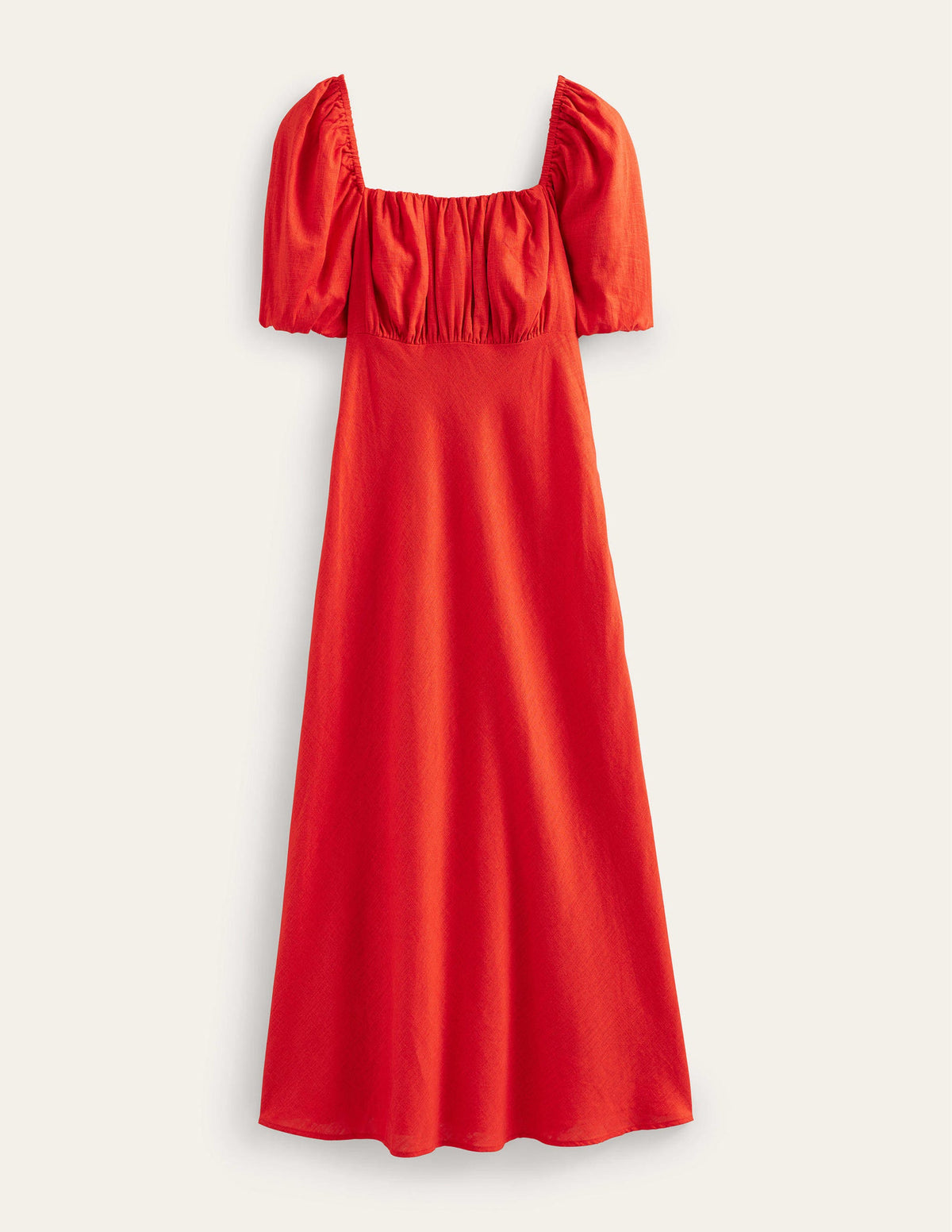 Ruched Bodice Midi Dress-Vermillion - Image 7
