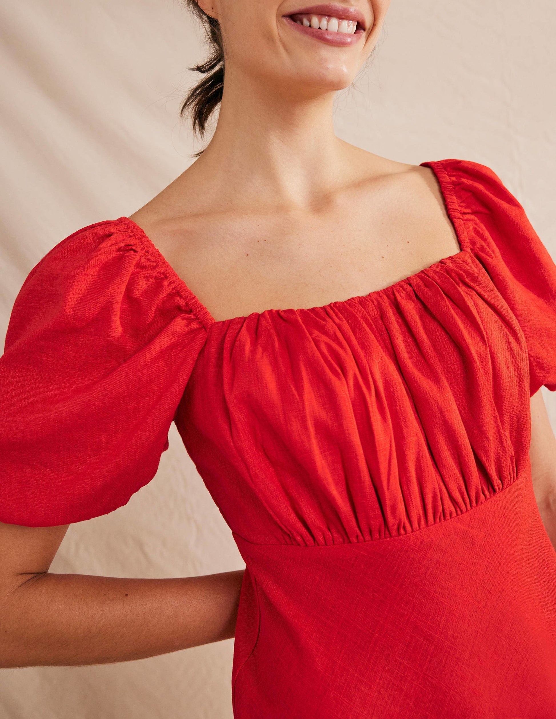 Ruched Bodice Midi Dress-Vermillion-2