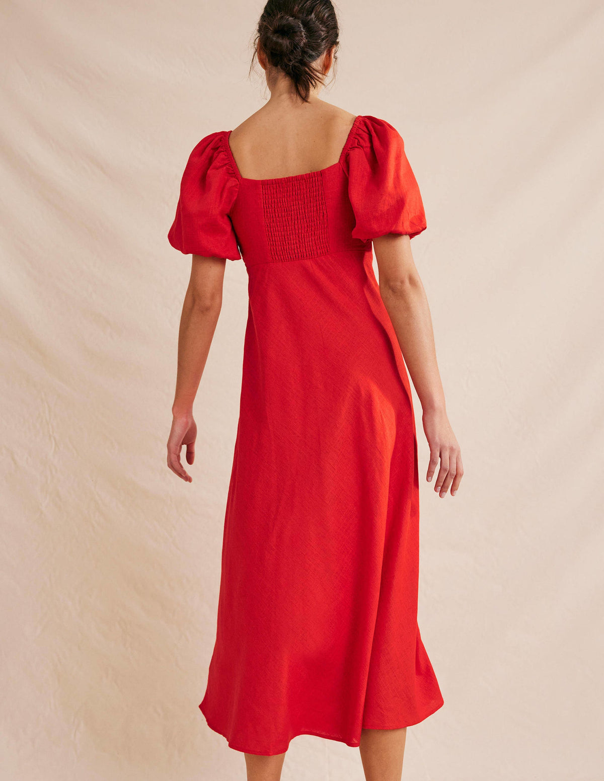 Ruched Bodice Midi Dress-Vermillion-3