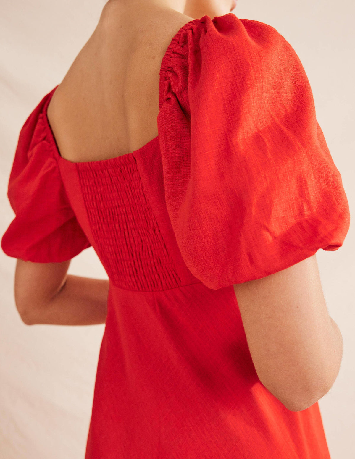Ruched Bodice Midi Dress-Vermillion - Image 4