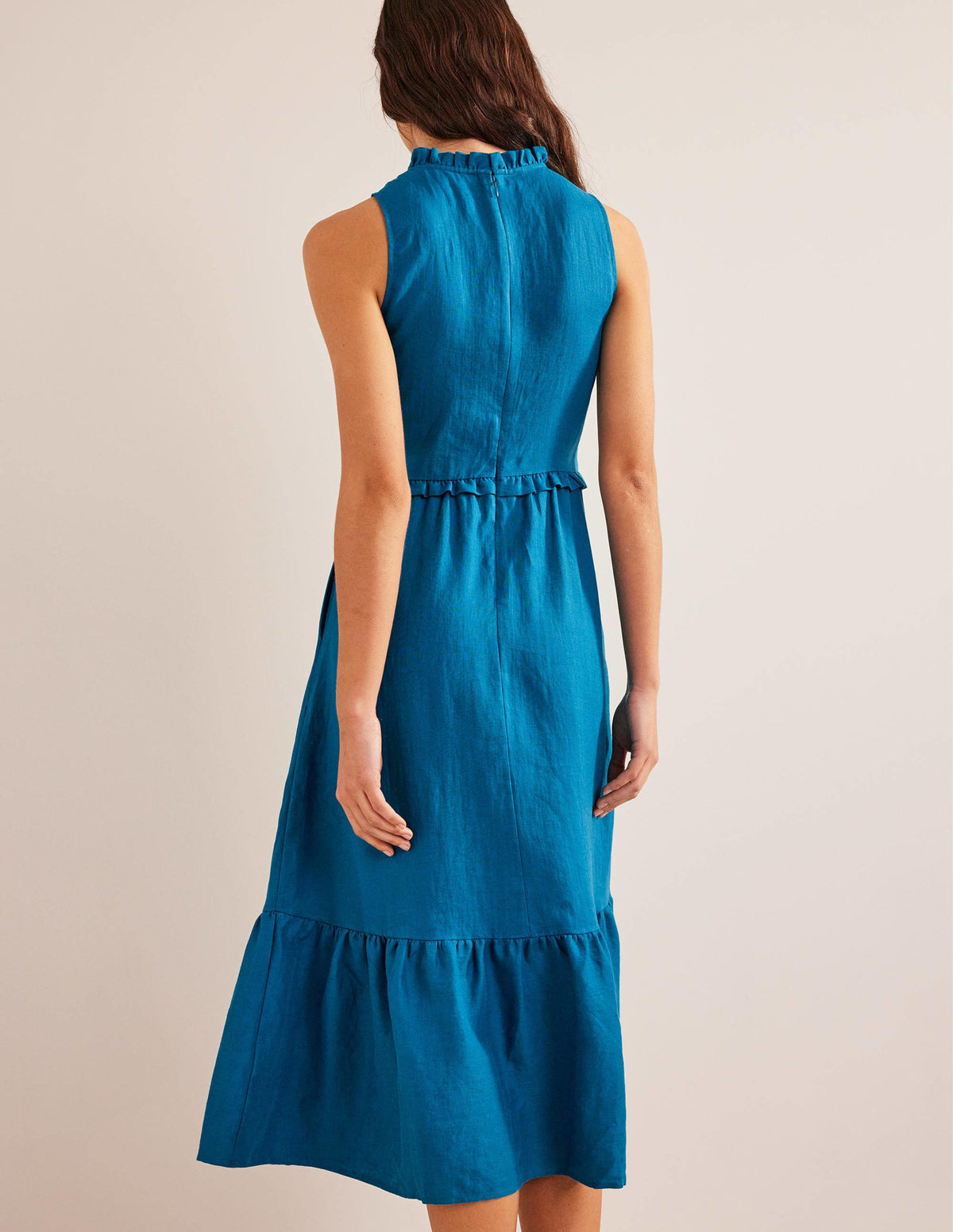 Smocked Linen Midi Dress-Crystal Teal-3
