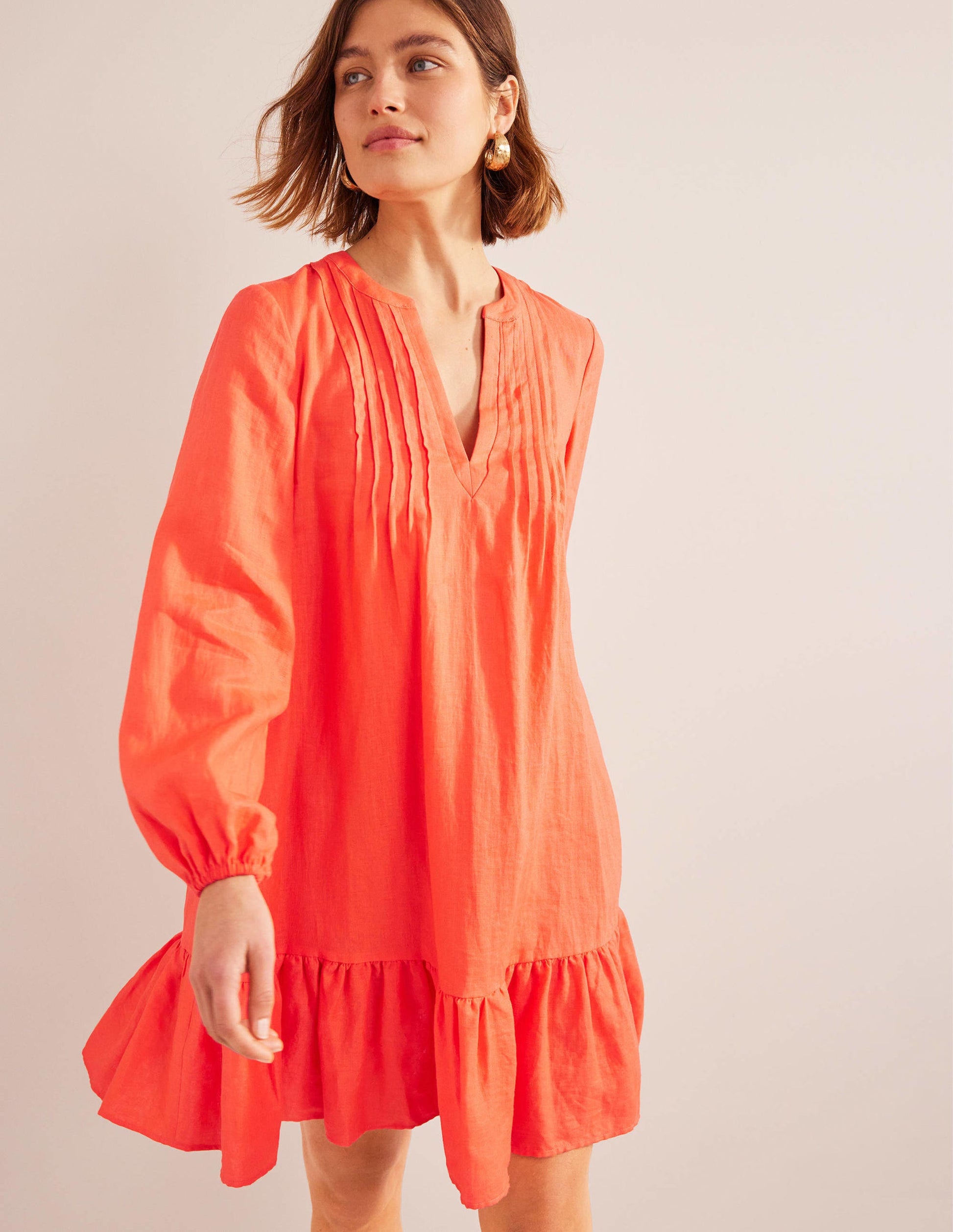 Tiered Linen Mini Dress-Watermelon Punch-1