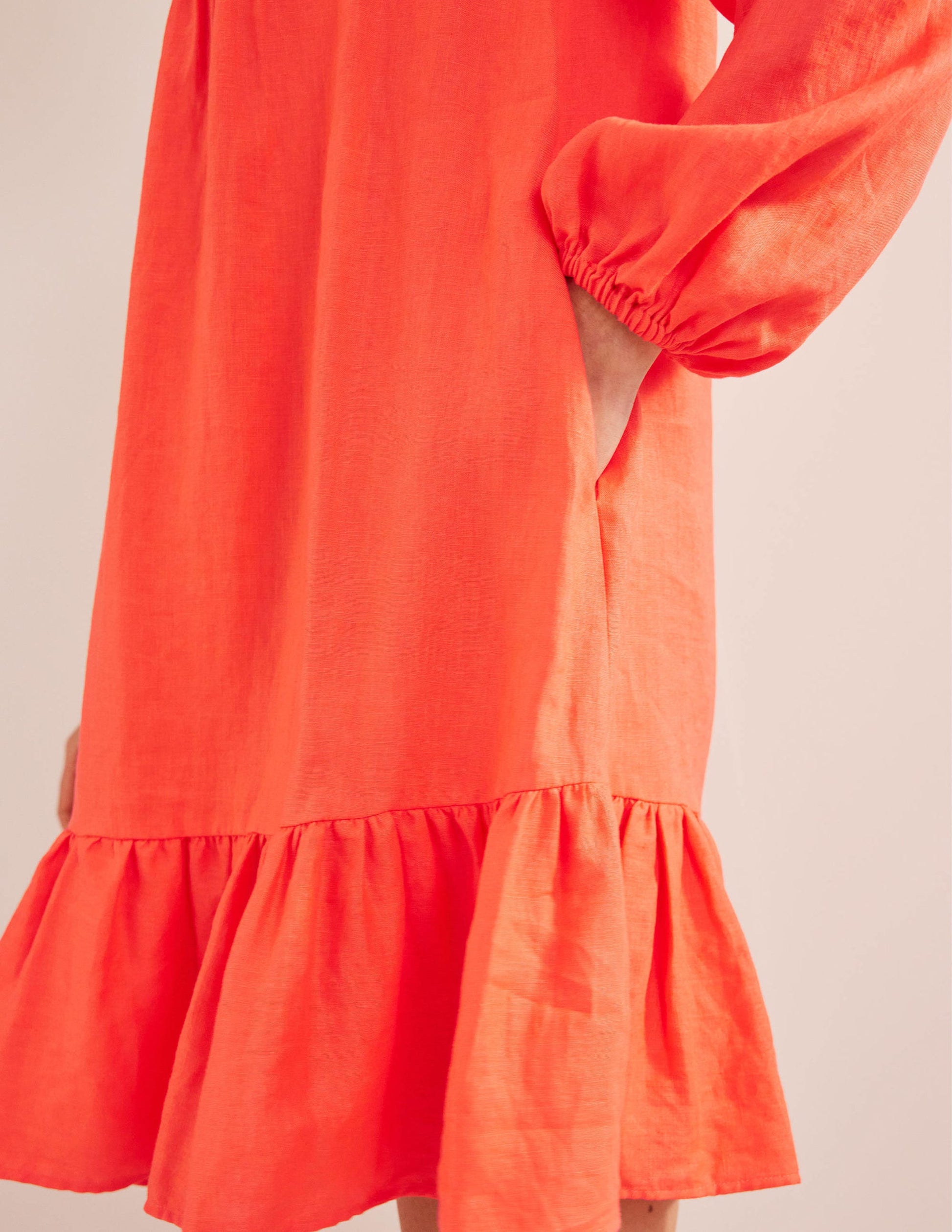 Tiered Linen Mini Dress-Watermelon Punch-2