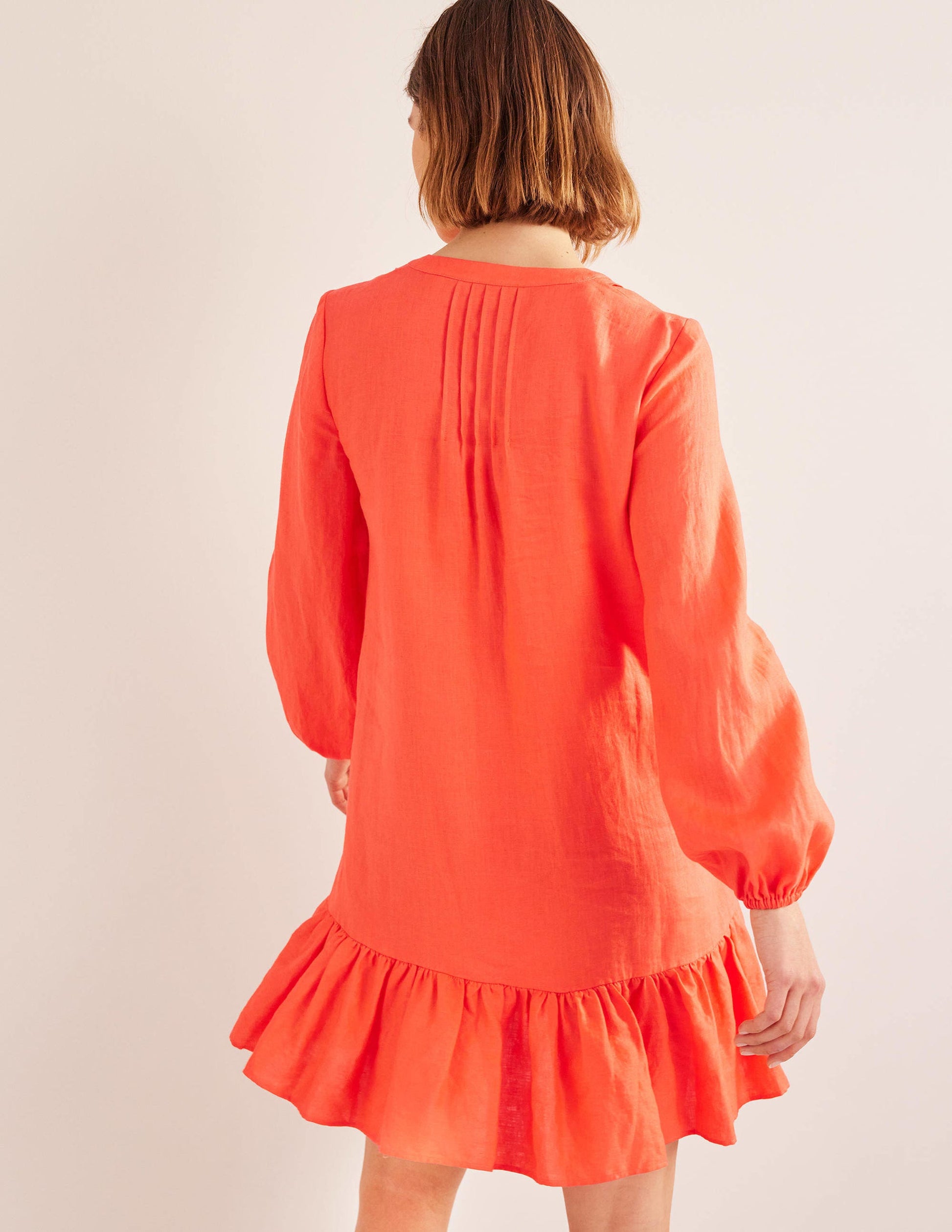 Tiered Linen Mini Dress-Watermelon Punch-3