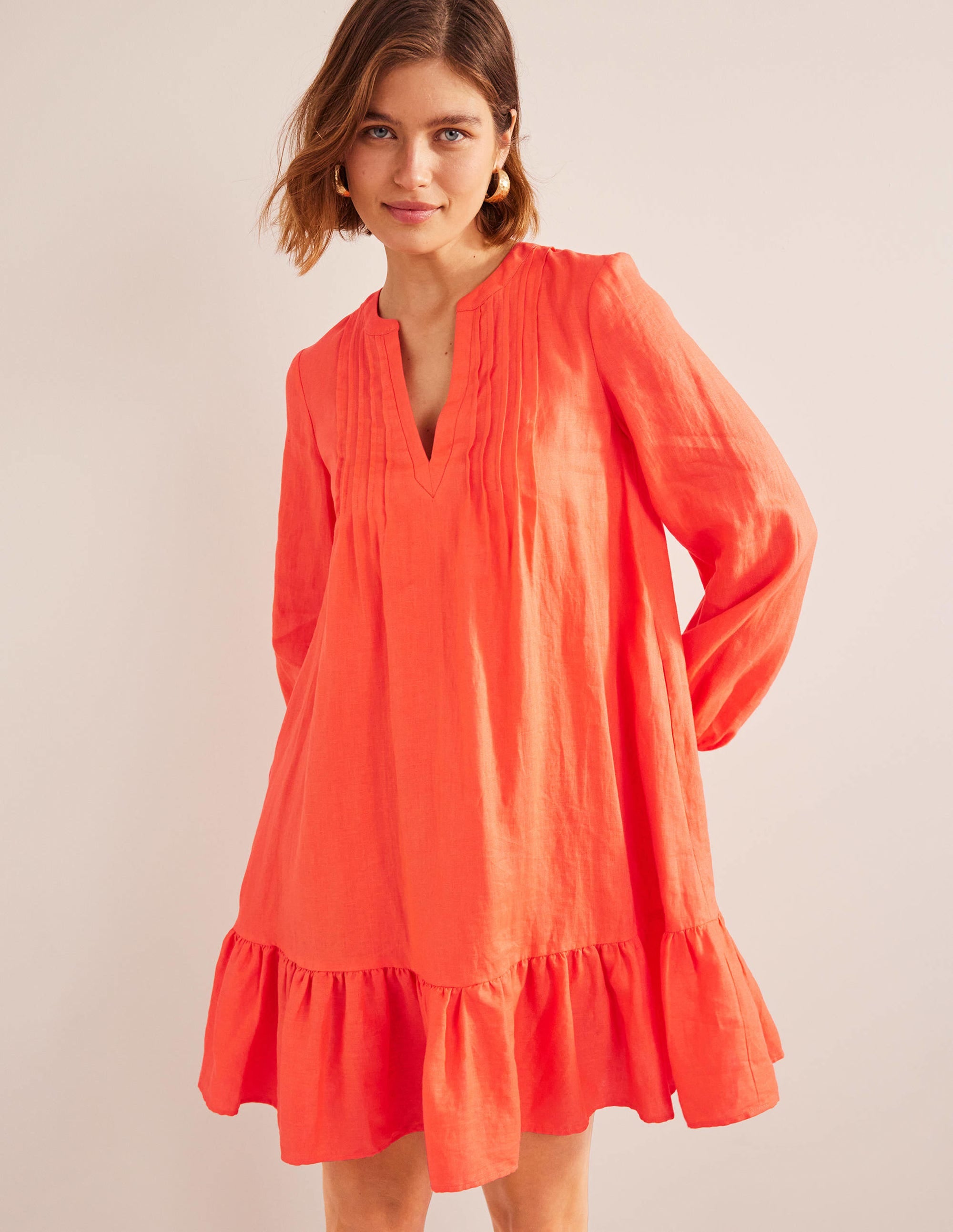 Tiered Linen Mini Dress-Watermelon Punch - Image 4