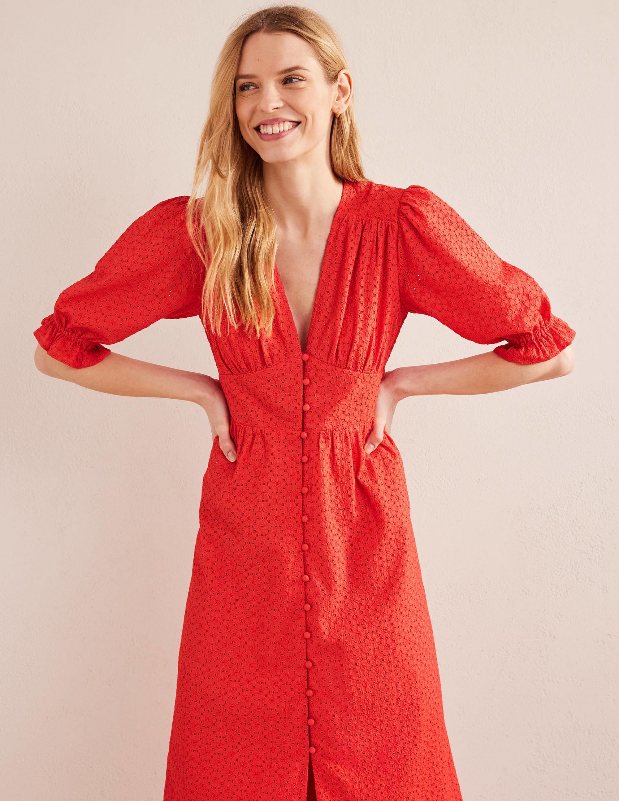 Broderie Midi Tea Dress-Jam - Image 1