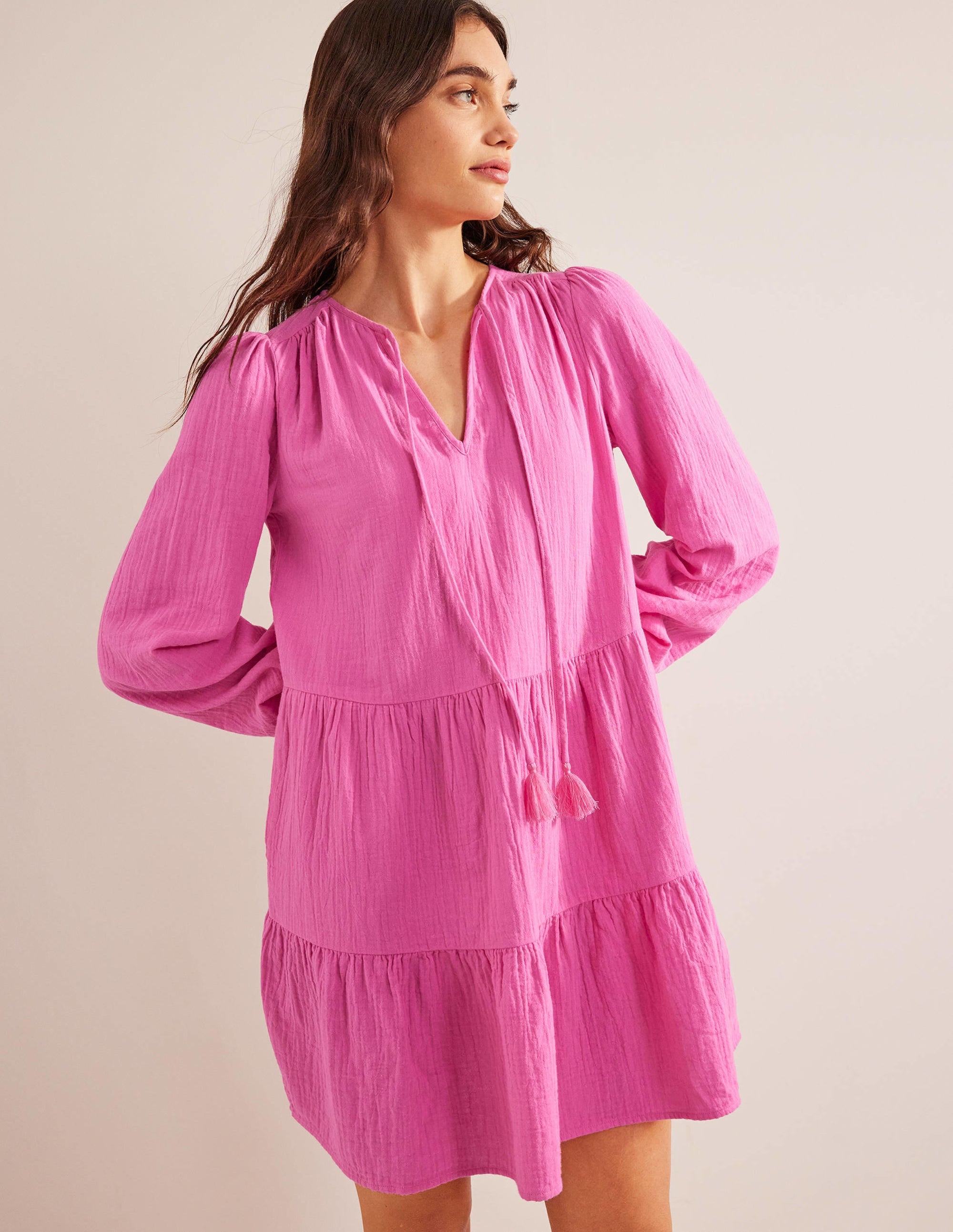 Cheesecloth Mini Dress-Festival Pink - Image 1