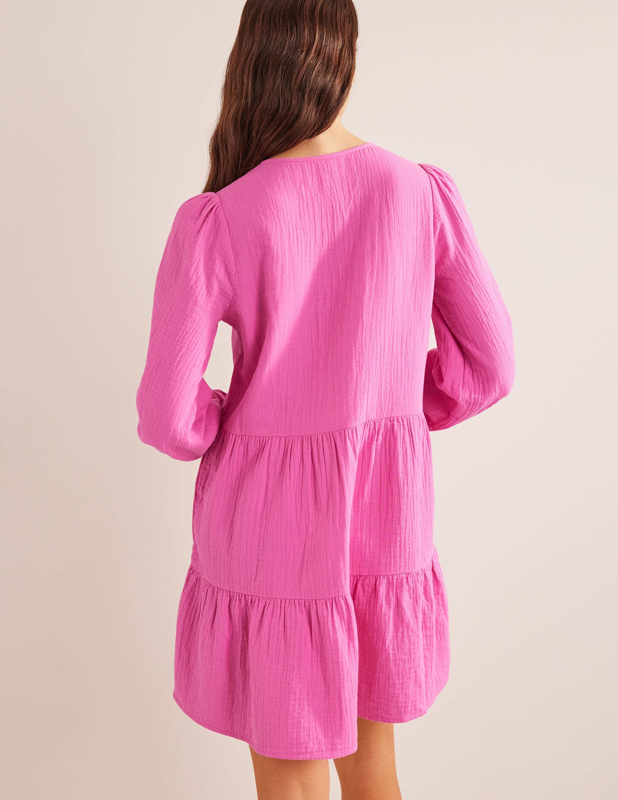 Cheesecloth Mini Dress-Festival Pink - Image 3