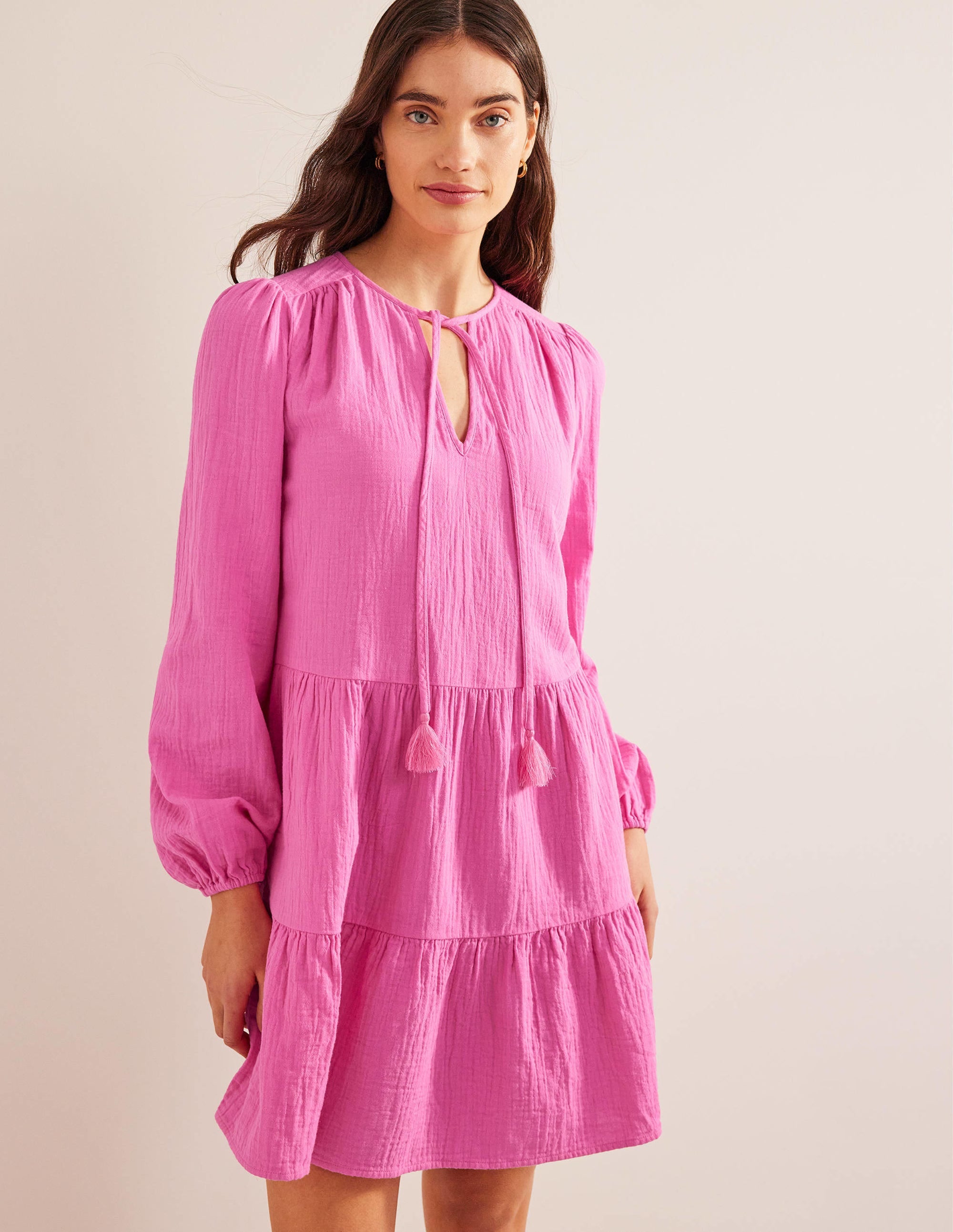 Cheesecloth Mini Dress-Festival Pink - Image 4
